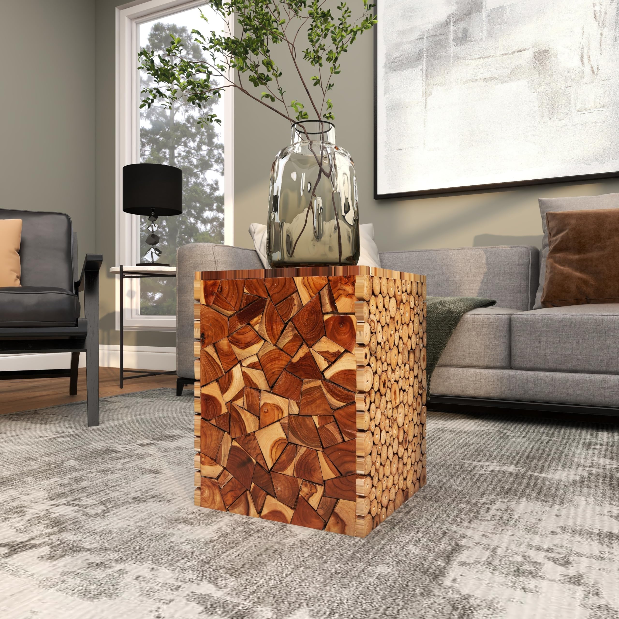 Teak Wood Mosaic Side Table