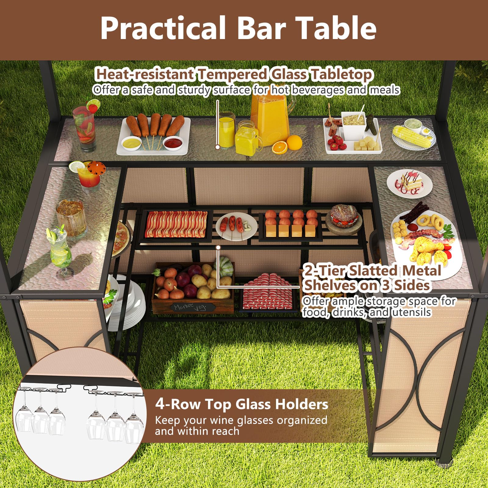 3-Piece Patio Bar Set with Grill Gazebo