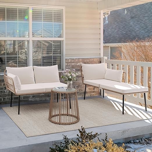 3-Piece Wicker Patio Furniture Set with Solar Light Table