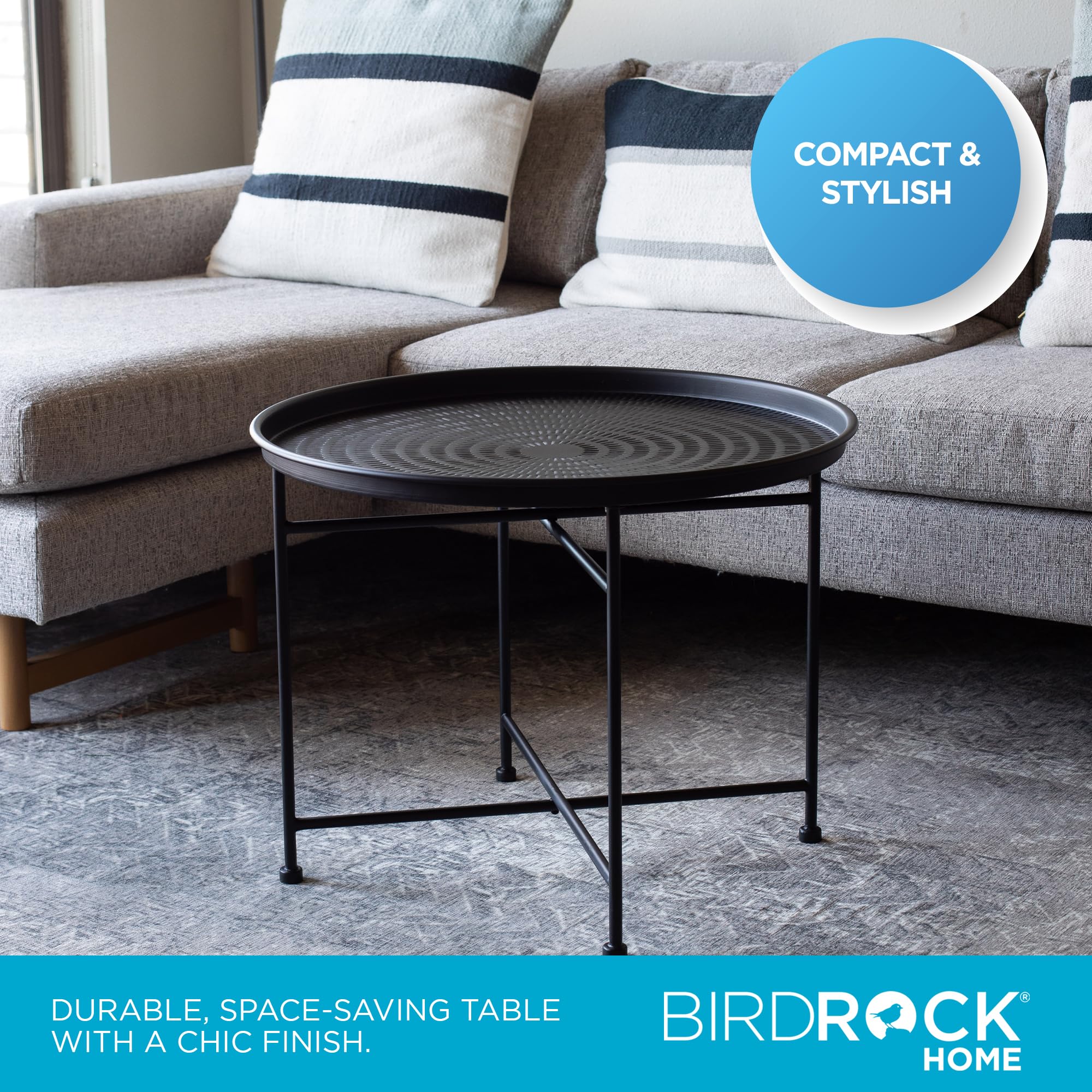 BIRDROCK HOME Metal Coffee Table Small Black Side Table Circle Accent Table for Bedroom Living Room Corner Spaces Hammered Round Minimalist End Table Black Iron, 24.75" D x 19" H, Lightweight 7.5 lbs