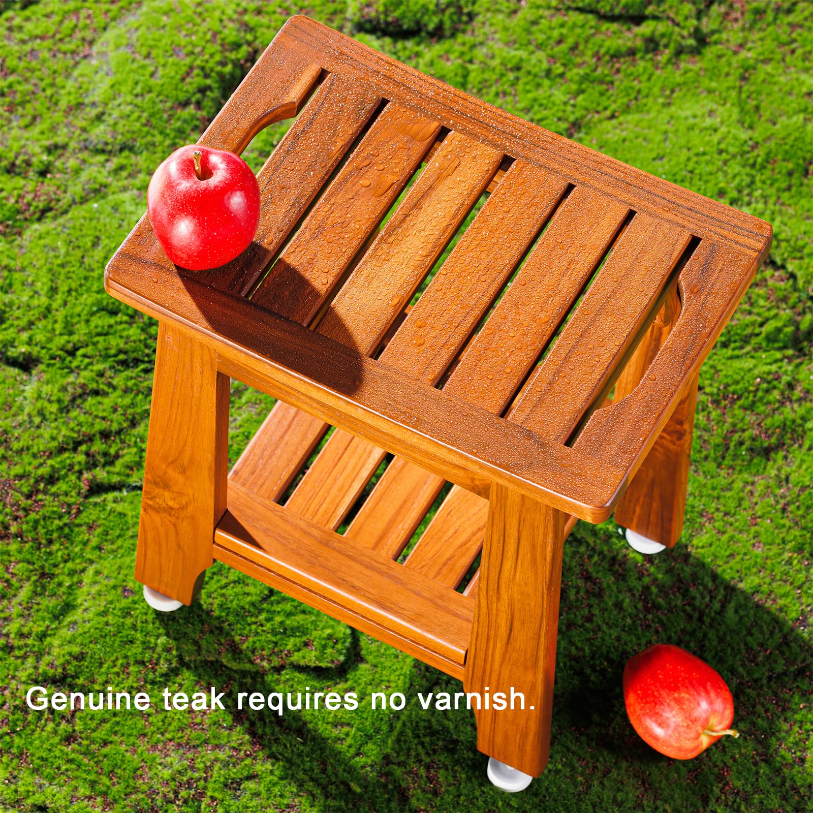 Compact Teak Shower Stool with Shelf and Handle