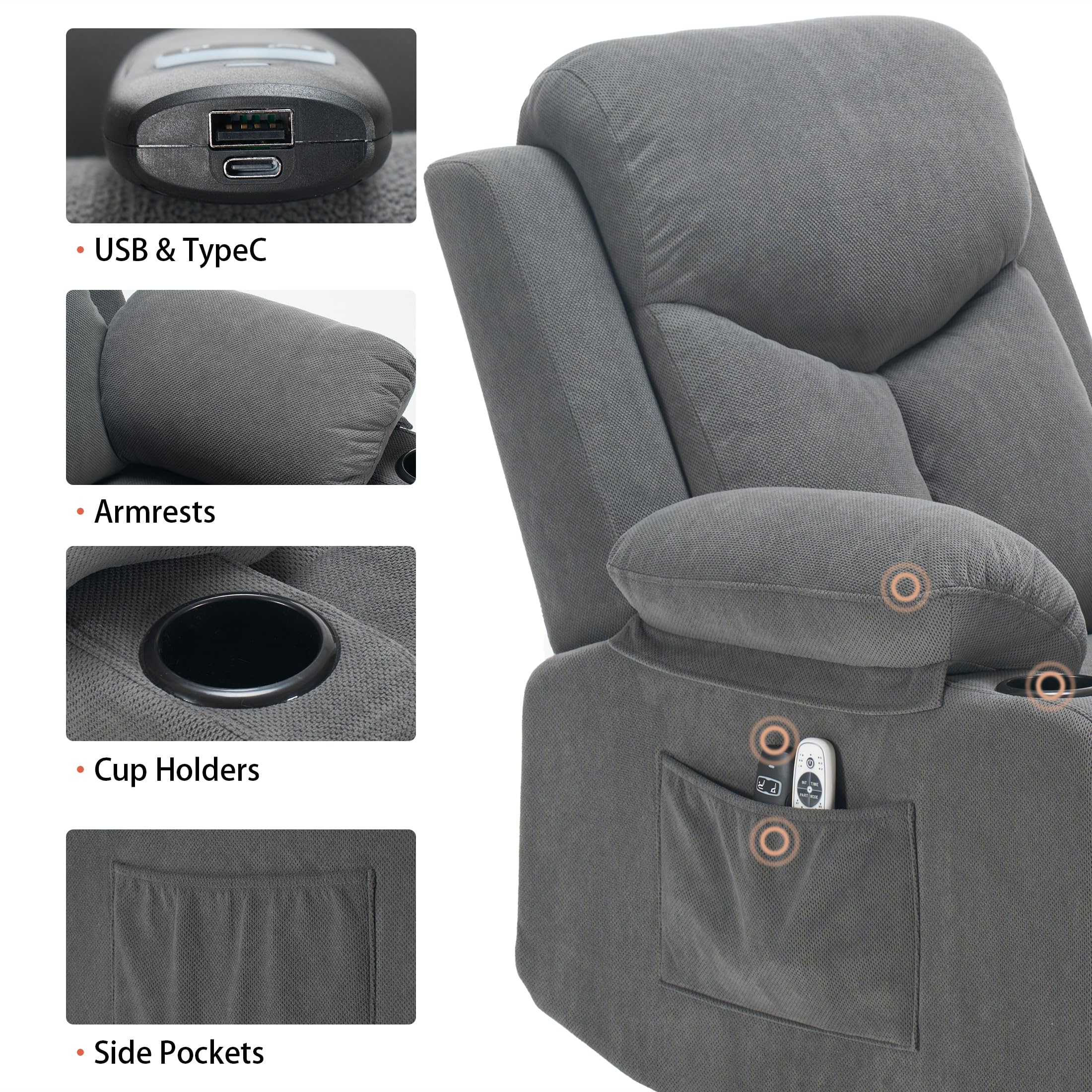 Power Lift Recliner Chair with Massage and Heat