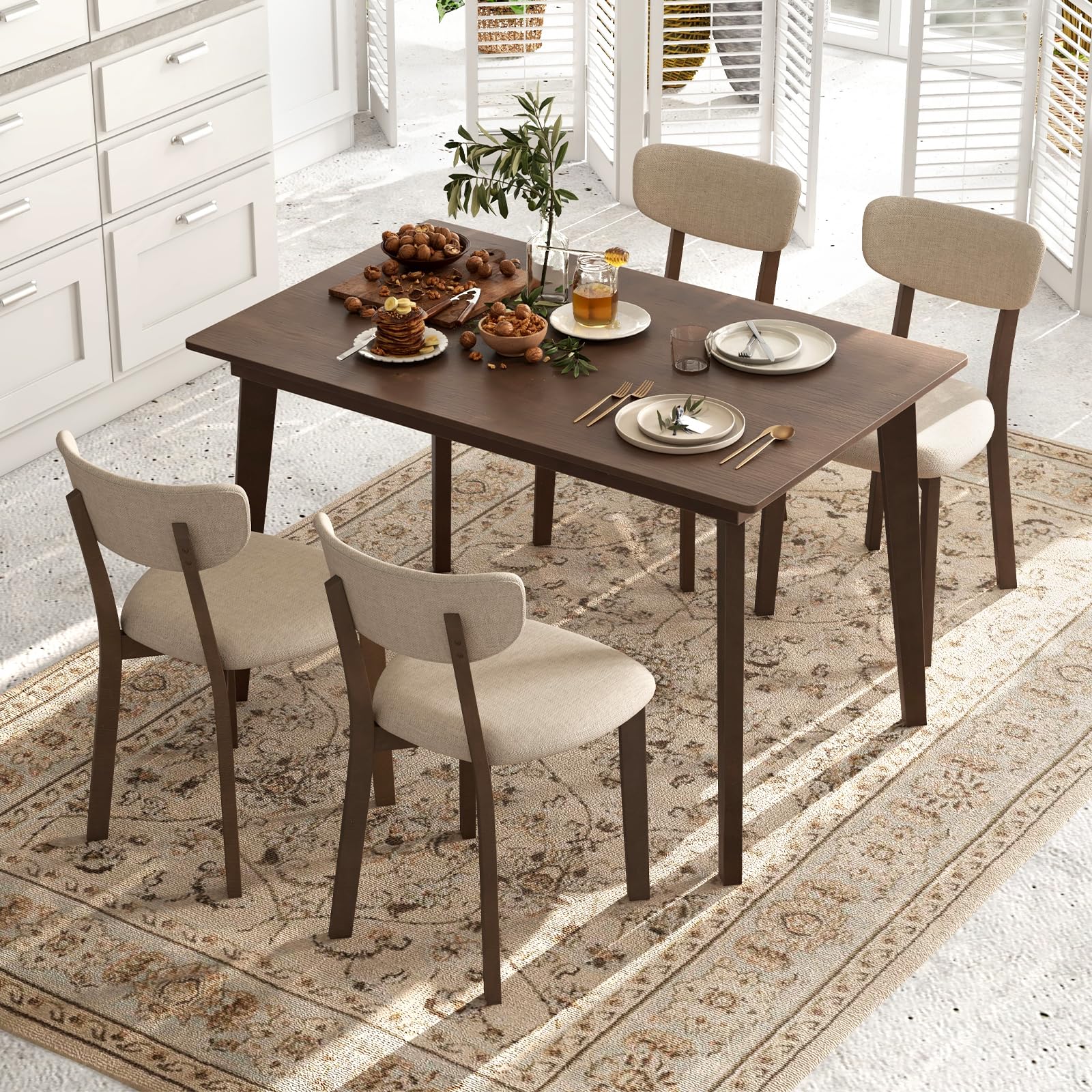5-Piece Dining Table Set for 4 with Padded Chairs