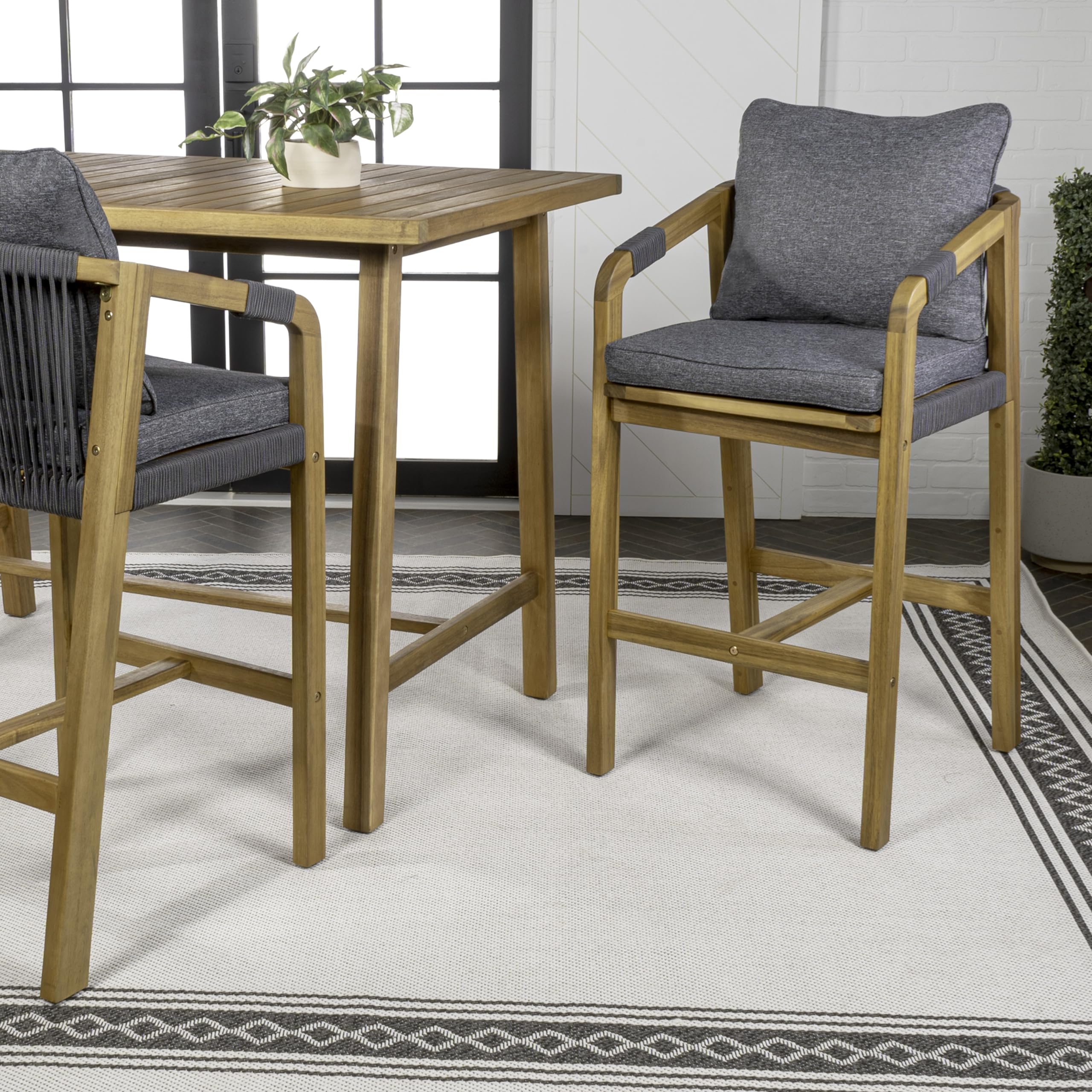 Porto Outdoor Bar Stool with Cushions and Armrests (Set of 2)