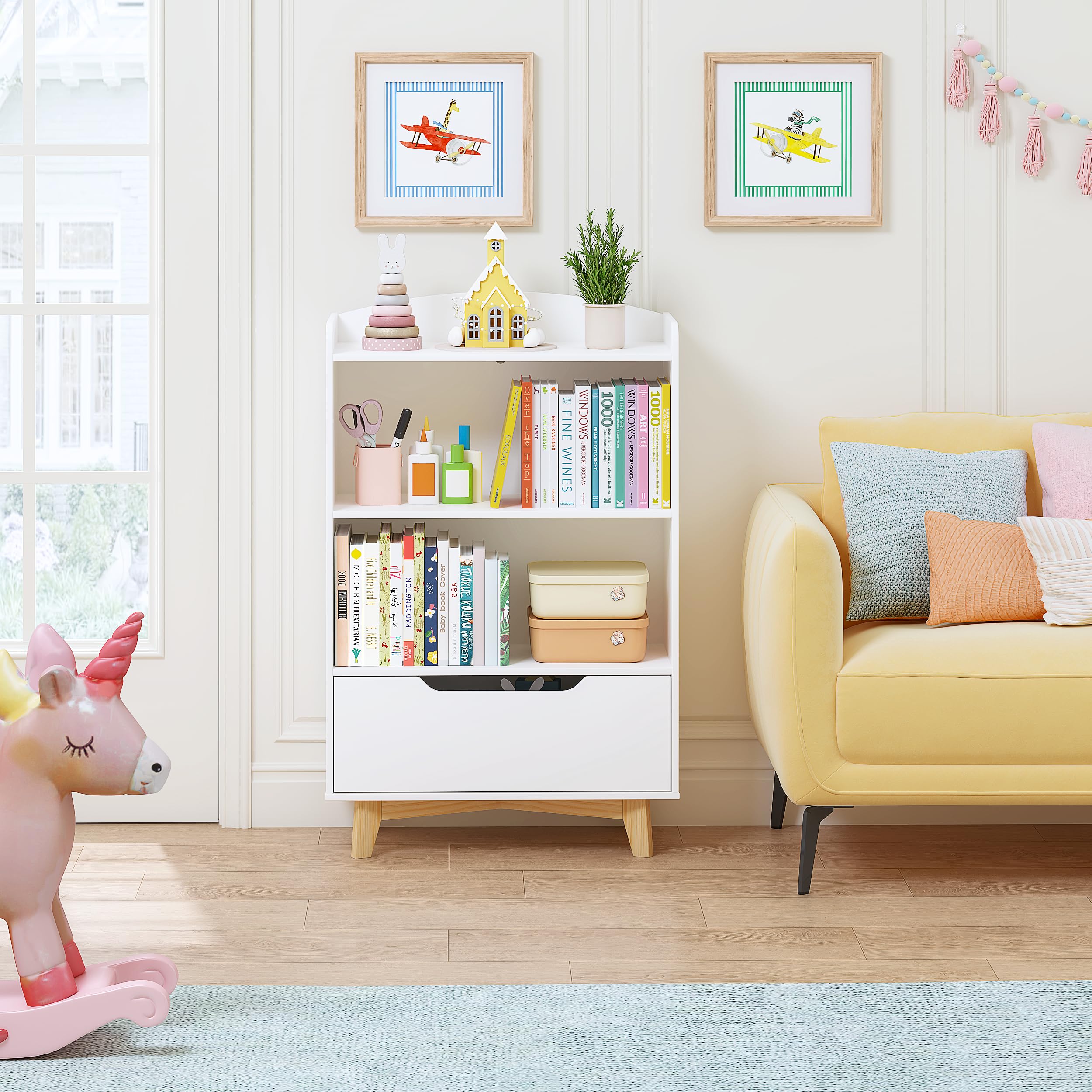 Kids Bookshelf with Storage and Drawer