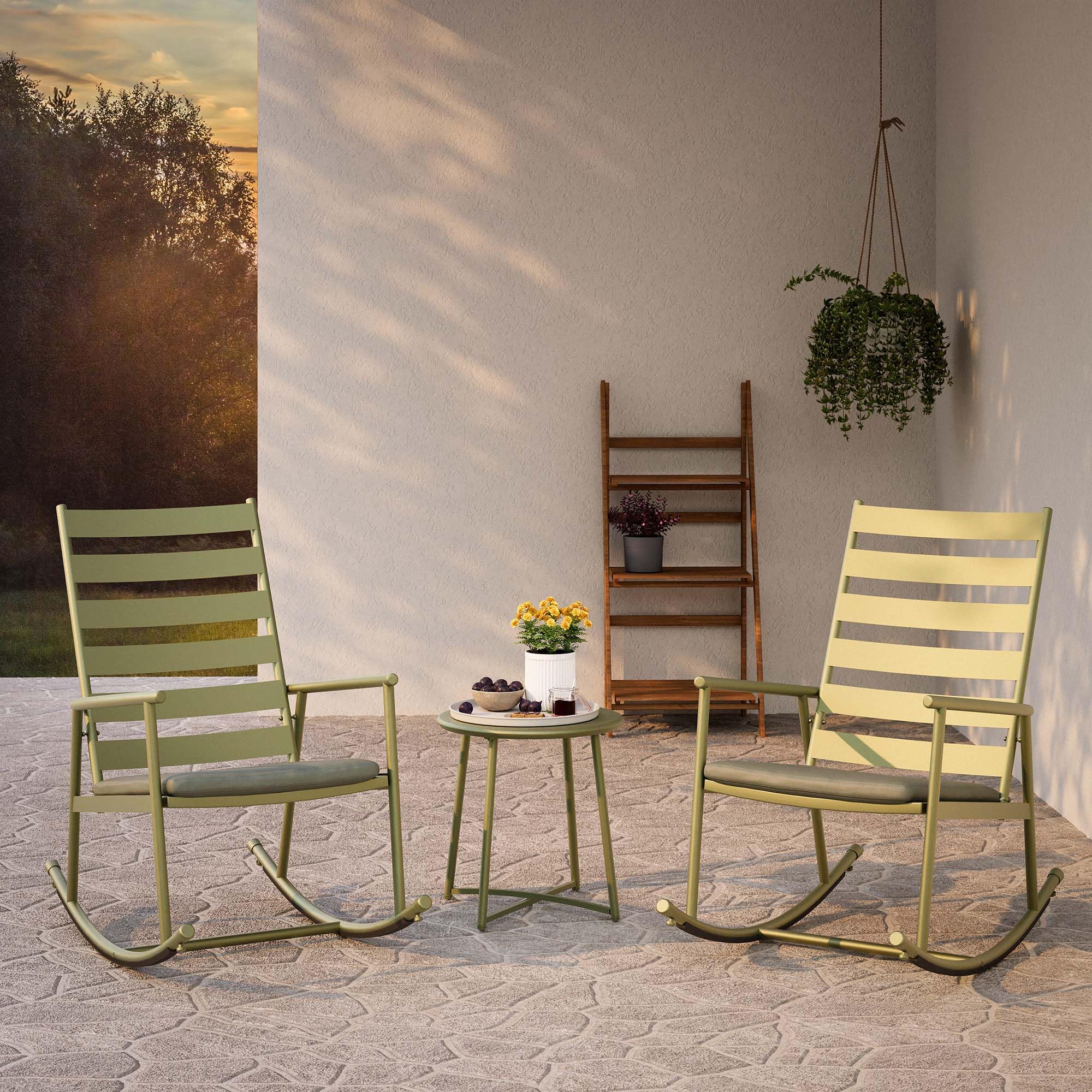 3 Piece Outdoor Rocking Bistro Set with Coffee Table