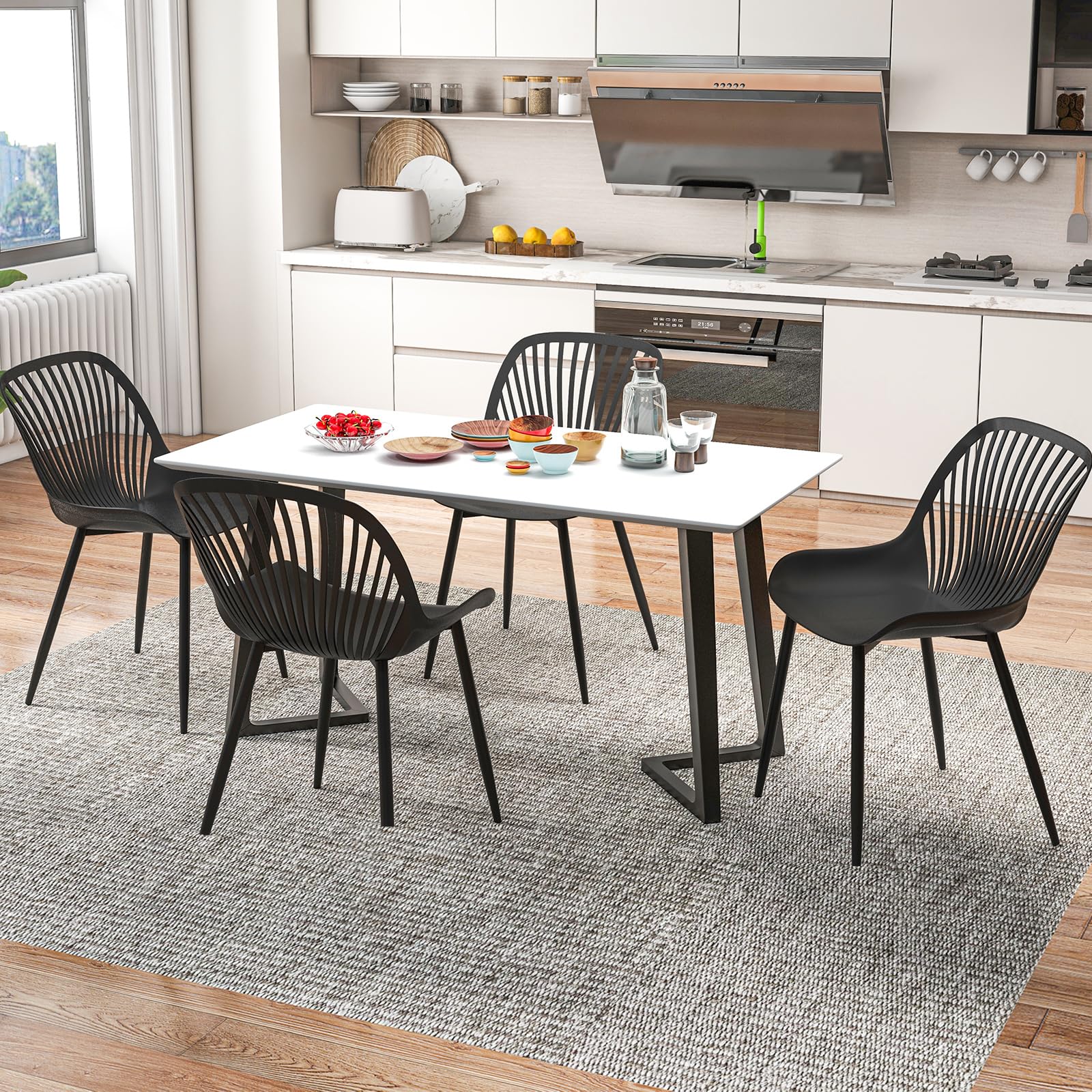 Black Dining Chairs Set of 4 with Metal Legs