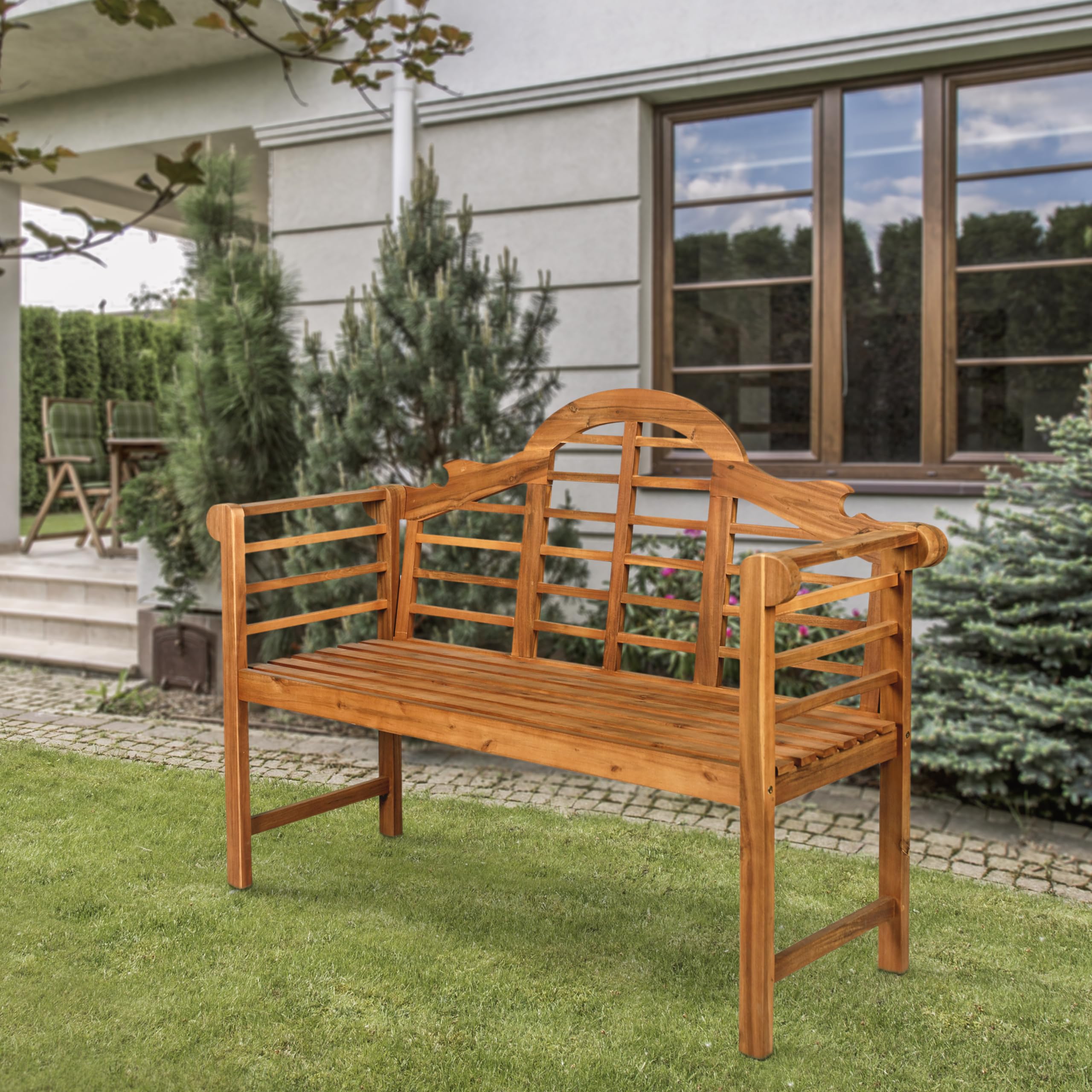 Acacia Wood Outdoor Garden Bench with Arched Back