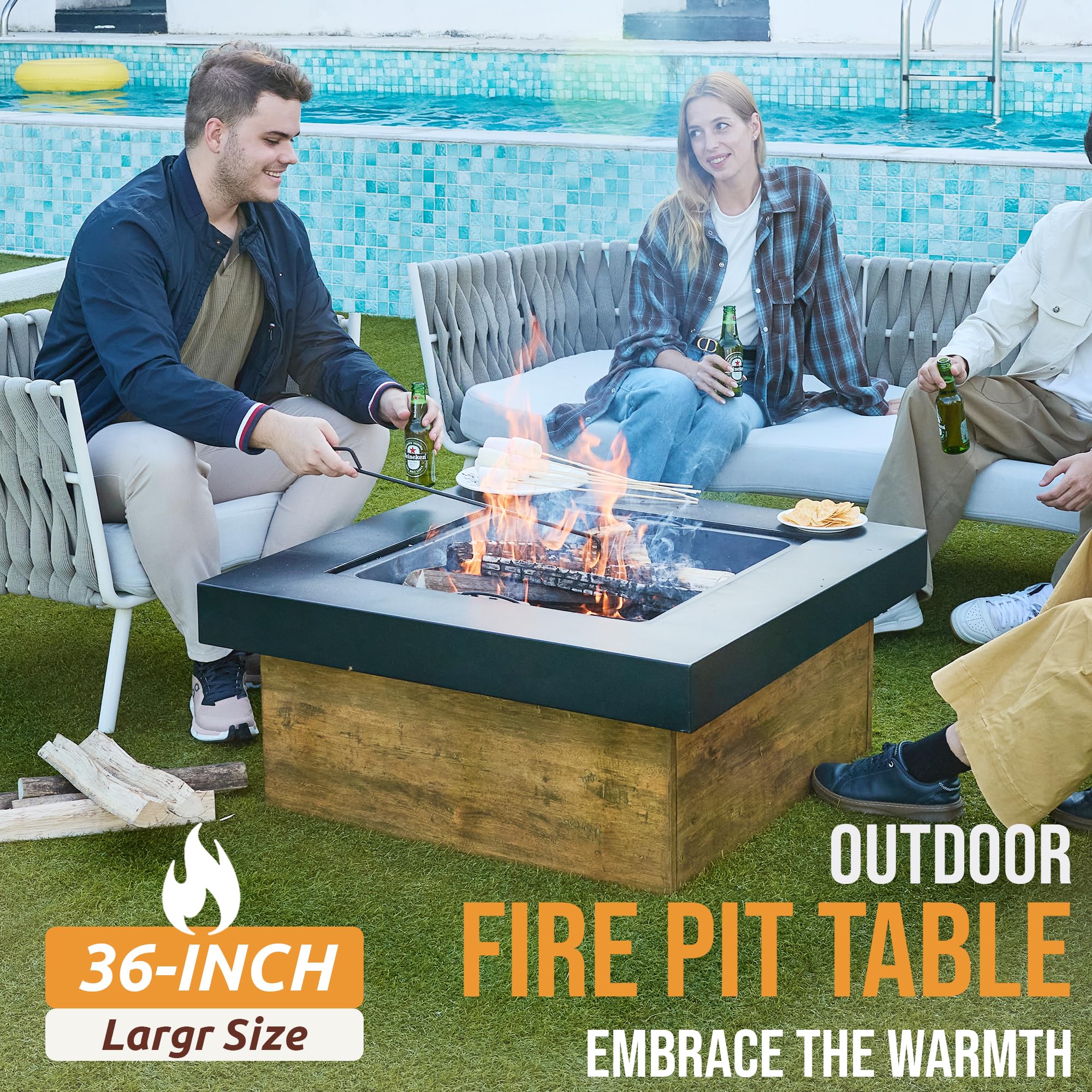 36" Square Wood Burning Fire Pit with Mesh Cover