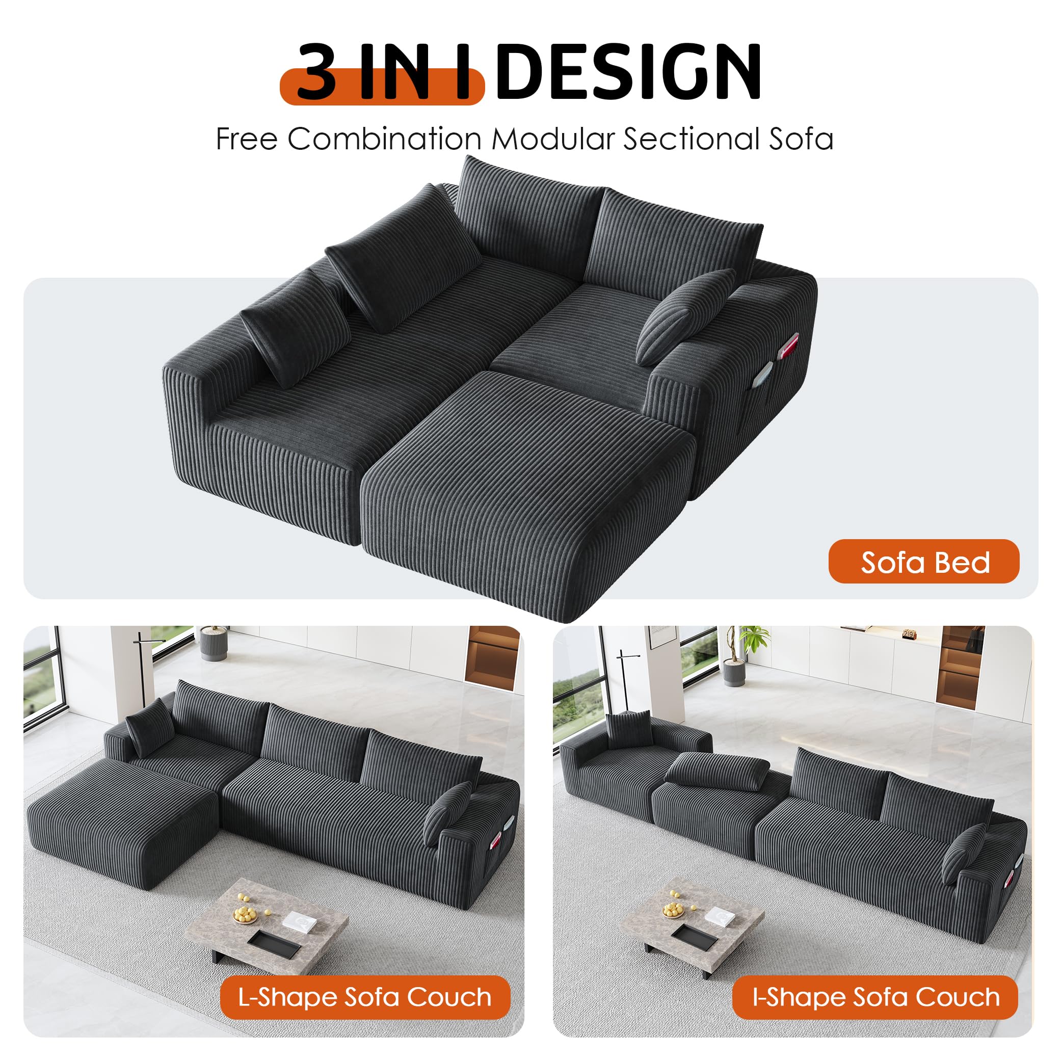 108" Modern Modular L-Shaped Sectional Sofa with Chaise