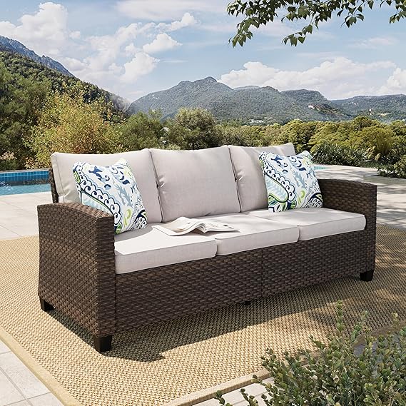 Outdoor Loveseat Patio Sofa - 2-Seat Wicker Couch with Waterproof Cushions