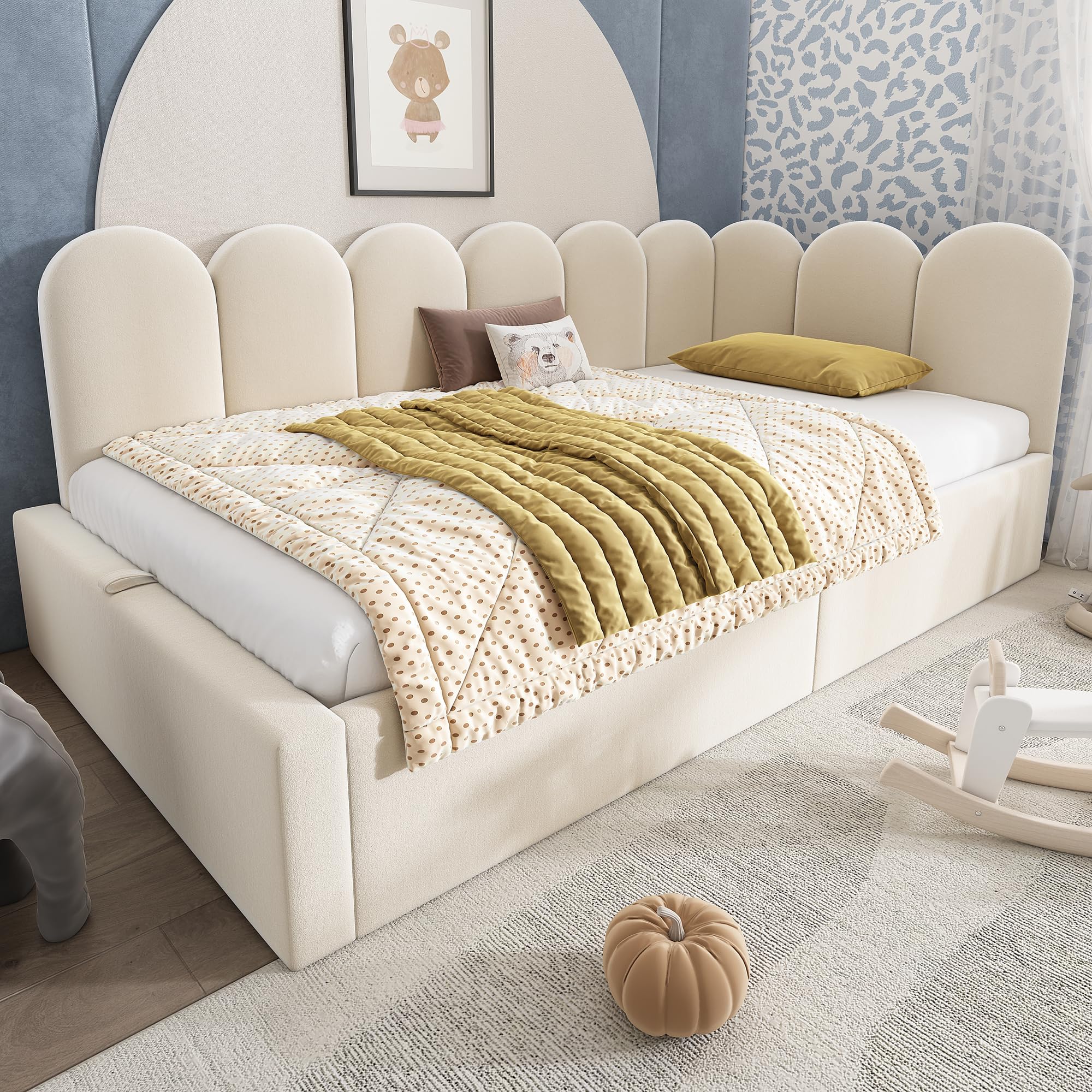 Modern Velvet Upholstered Twin Bed Frame with Hydraulic Storage