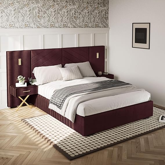 Queen Platform Bed with LED Lights and Nightstands
