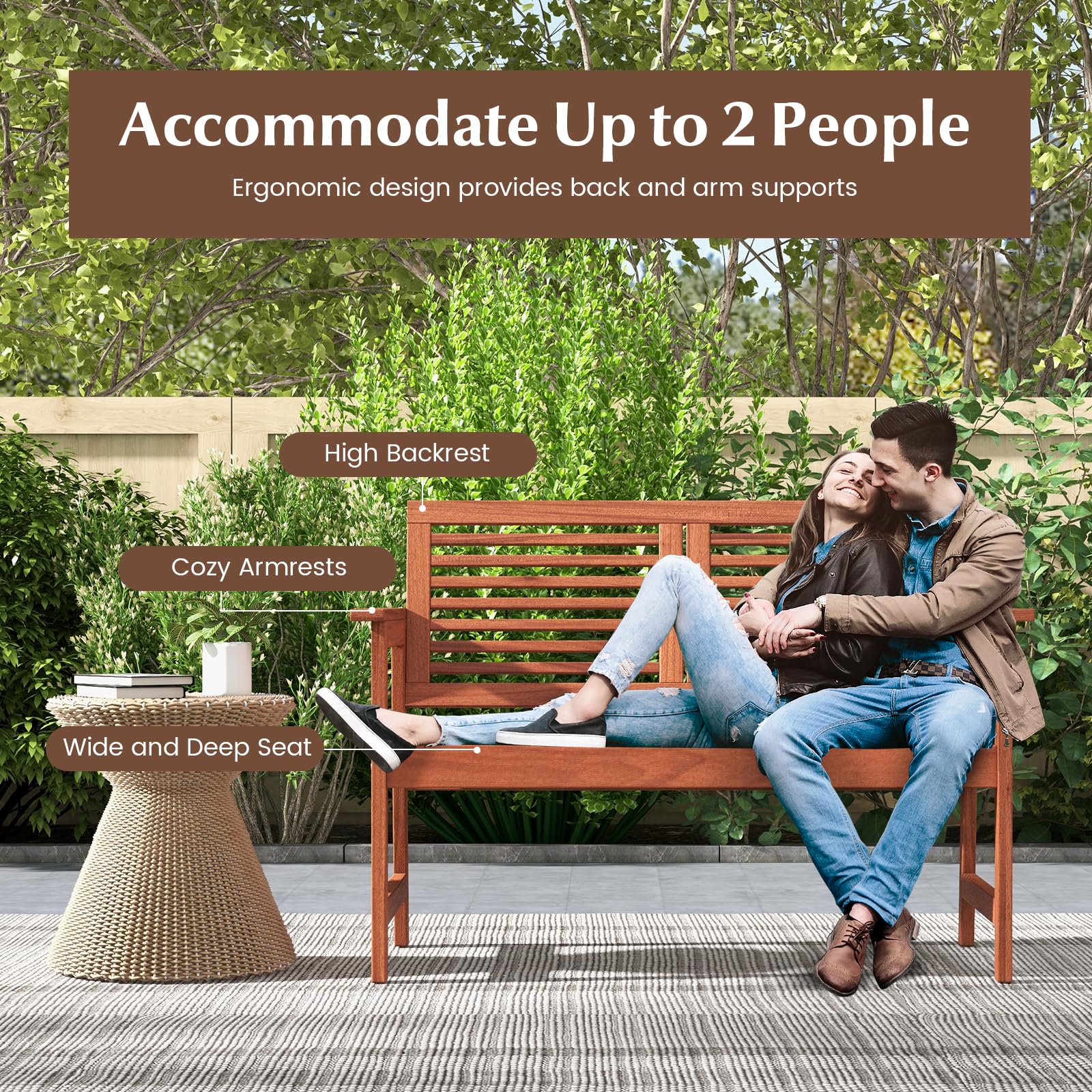 2-Person Outdoor Bench with Cushion