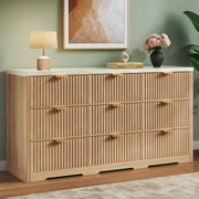9 Drawer Fluted Dresser with Faux Marble Top
