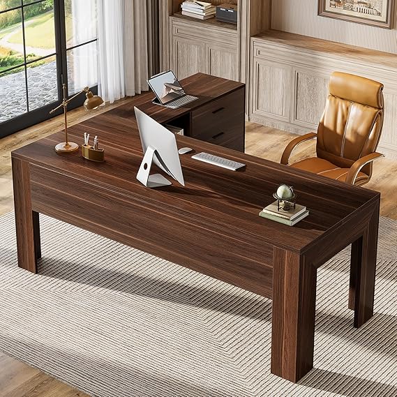 L-Shaped Executive Desk with File Cabinet