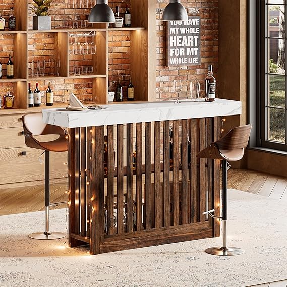 63" Counter Height Bar Table with Storage Shelves