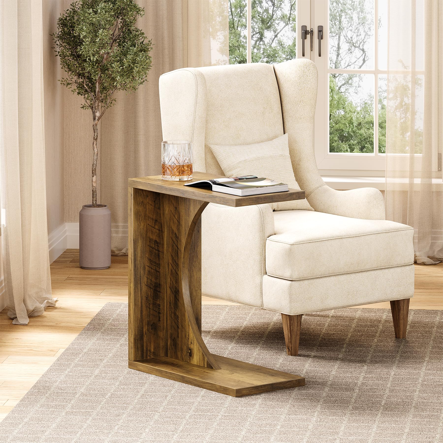 C-Shaped End Table for Sofa and Bedroom