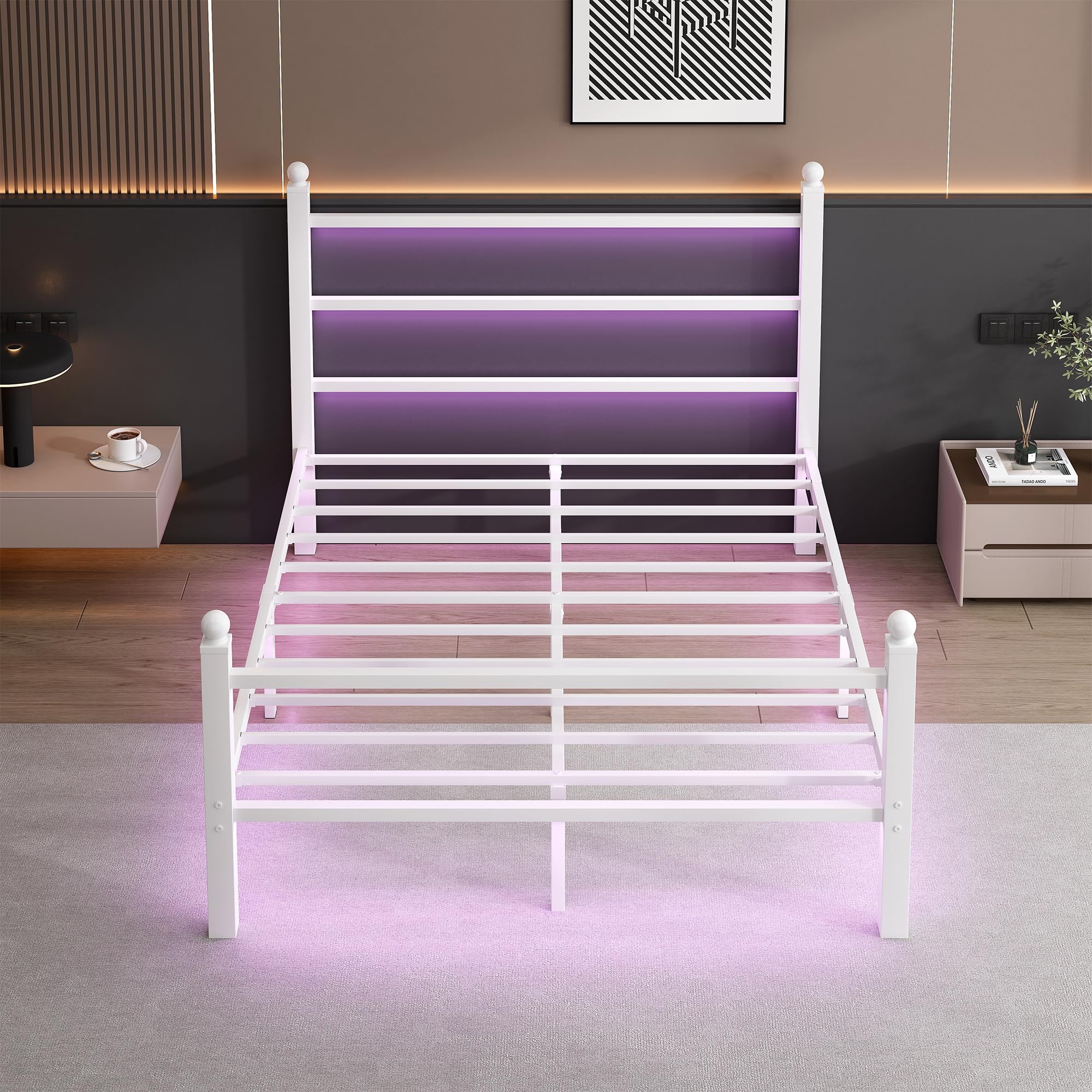 Full Size Metal Bed Frame with LED and USB Charging