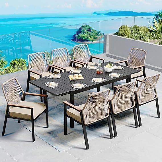 9-Piece Patio Dining Set with Woven Rattan Chairs