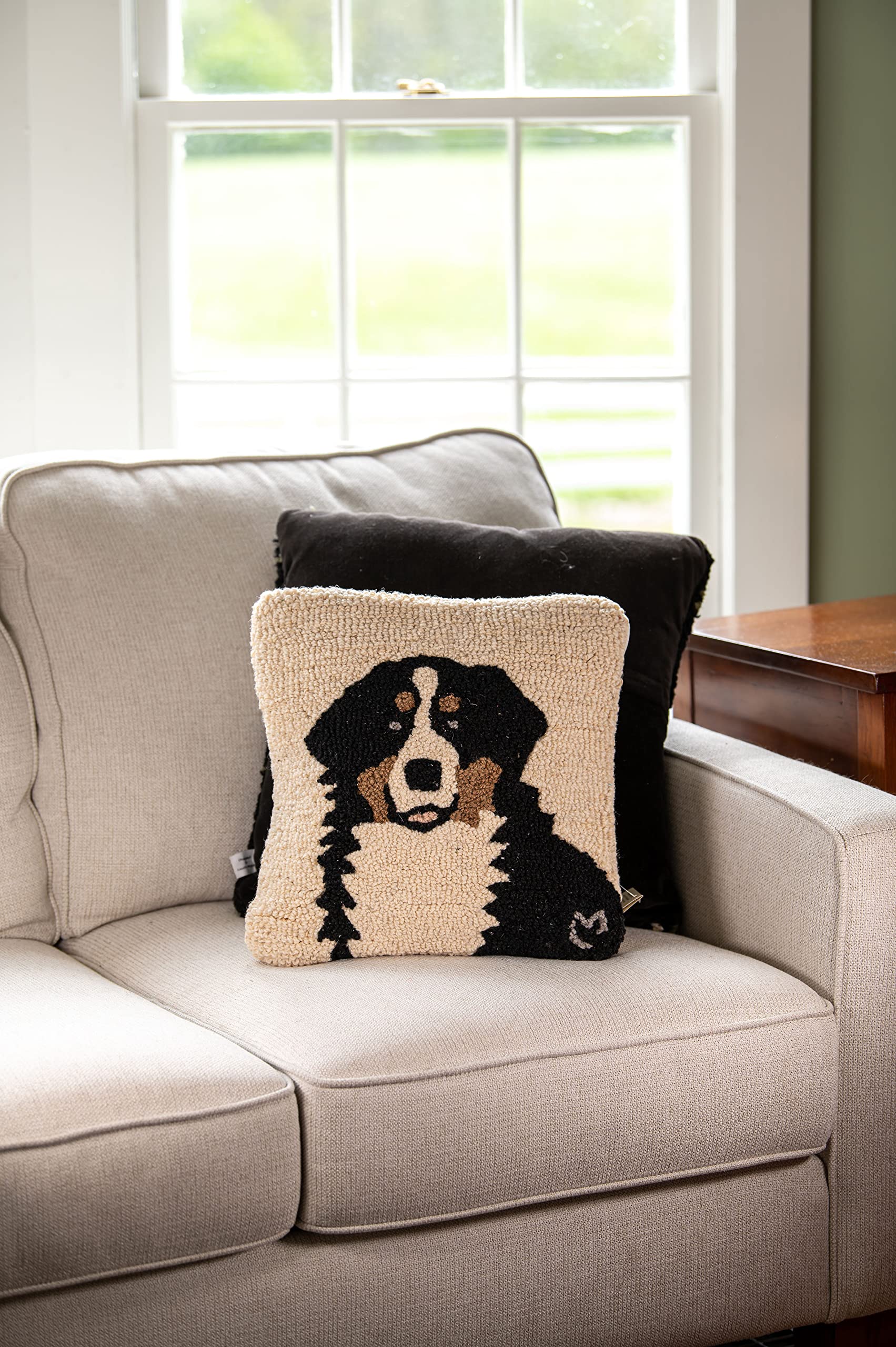 Bernese Mountain Dog Hand-Hooked Wool Throw Pillow 14x14