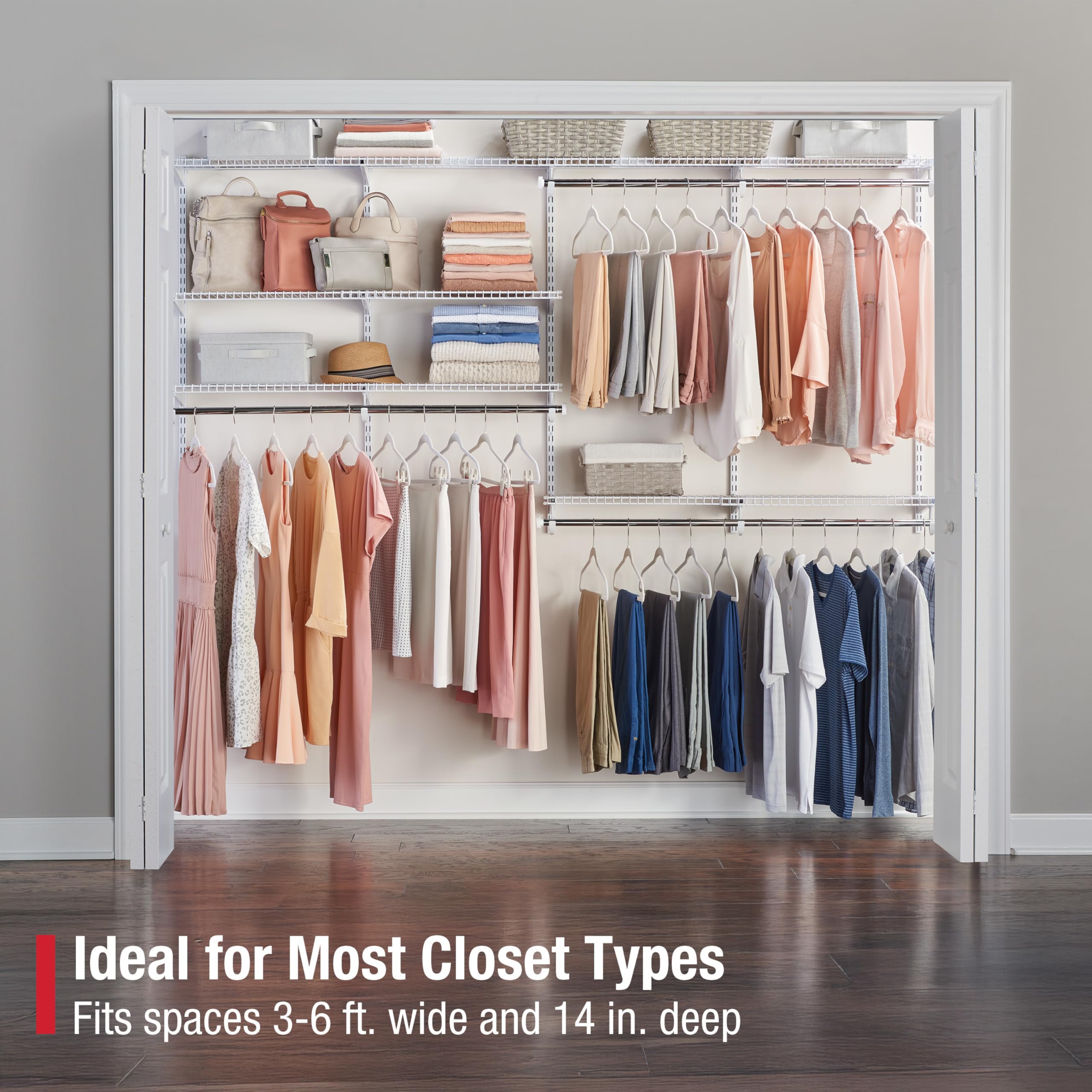 Deluxe Custom Closet Kit 4-8Ft Adjustable Metal Wire Shelving White