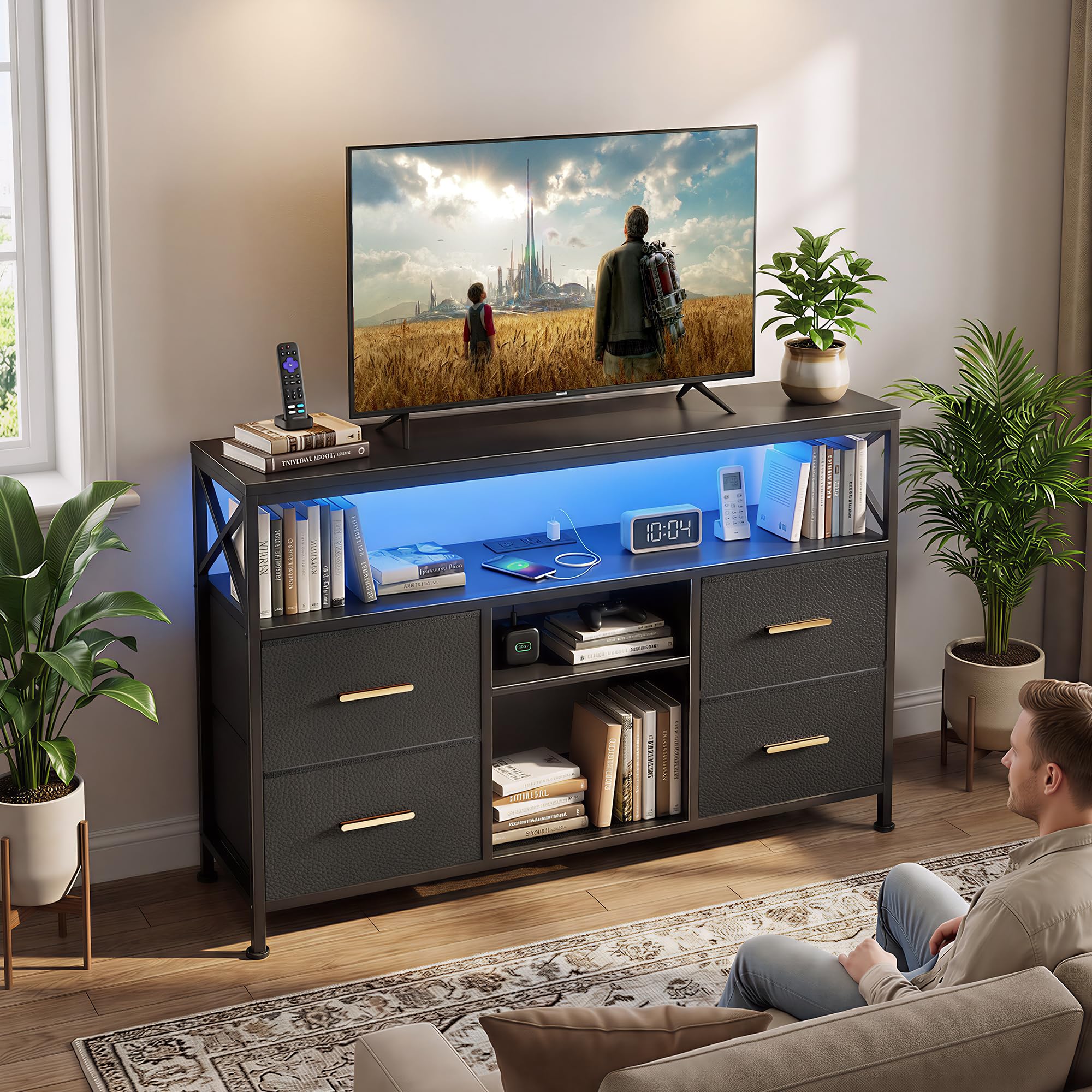 LED TV Stand with RGB Lighting and Storage