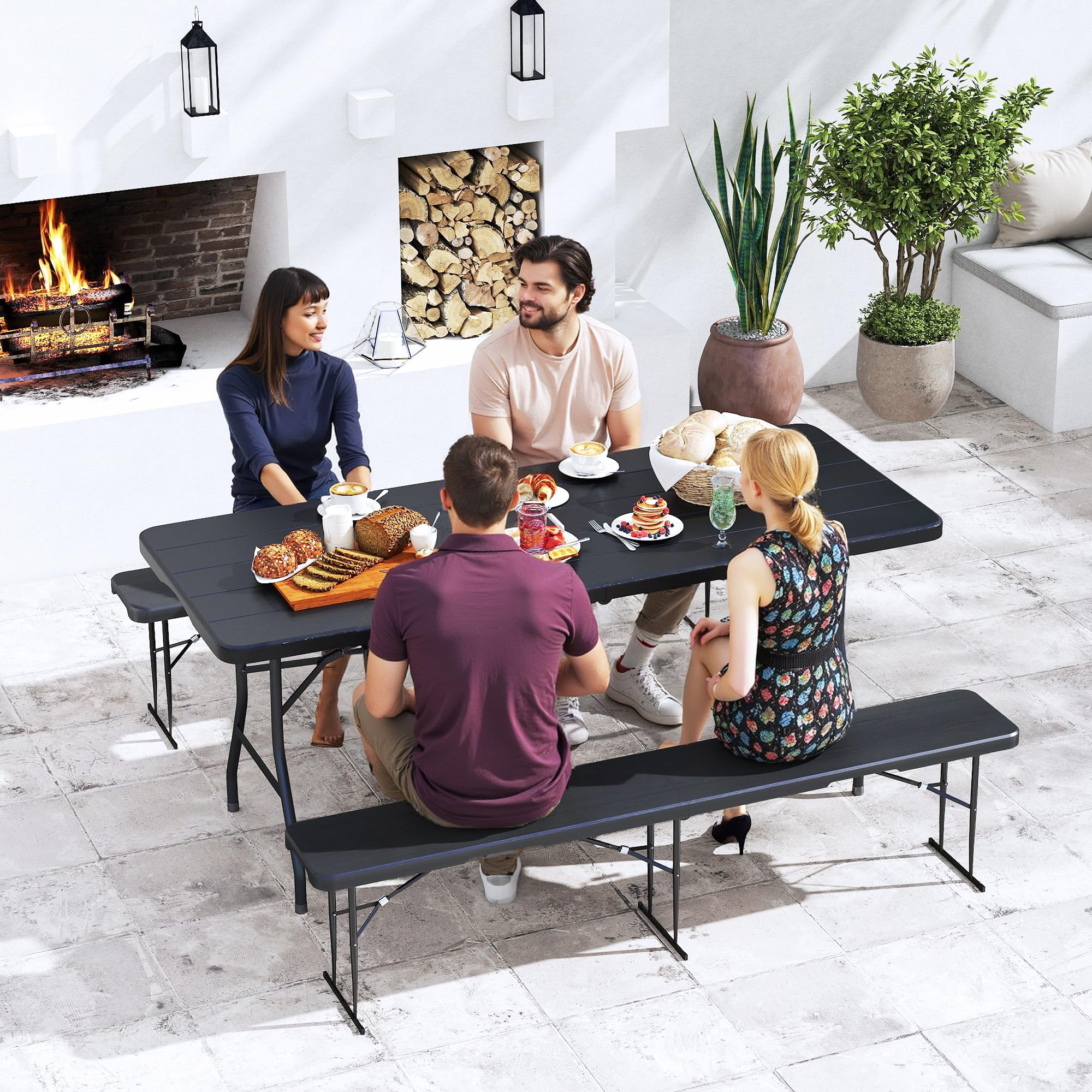 6' Folding Picnic Table with 2 Benches - 3 Piece Set