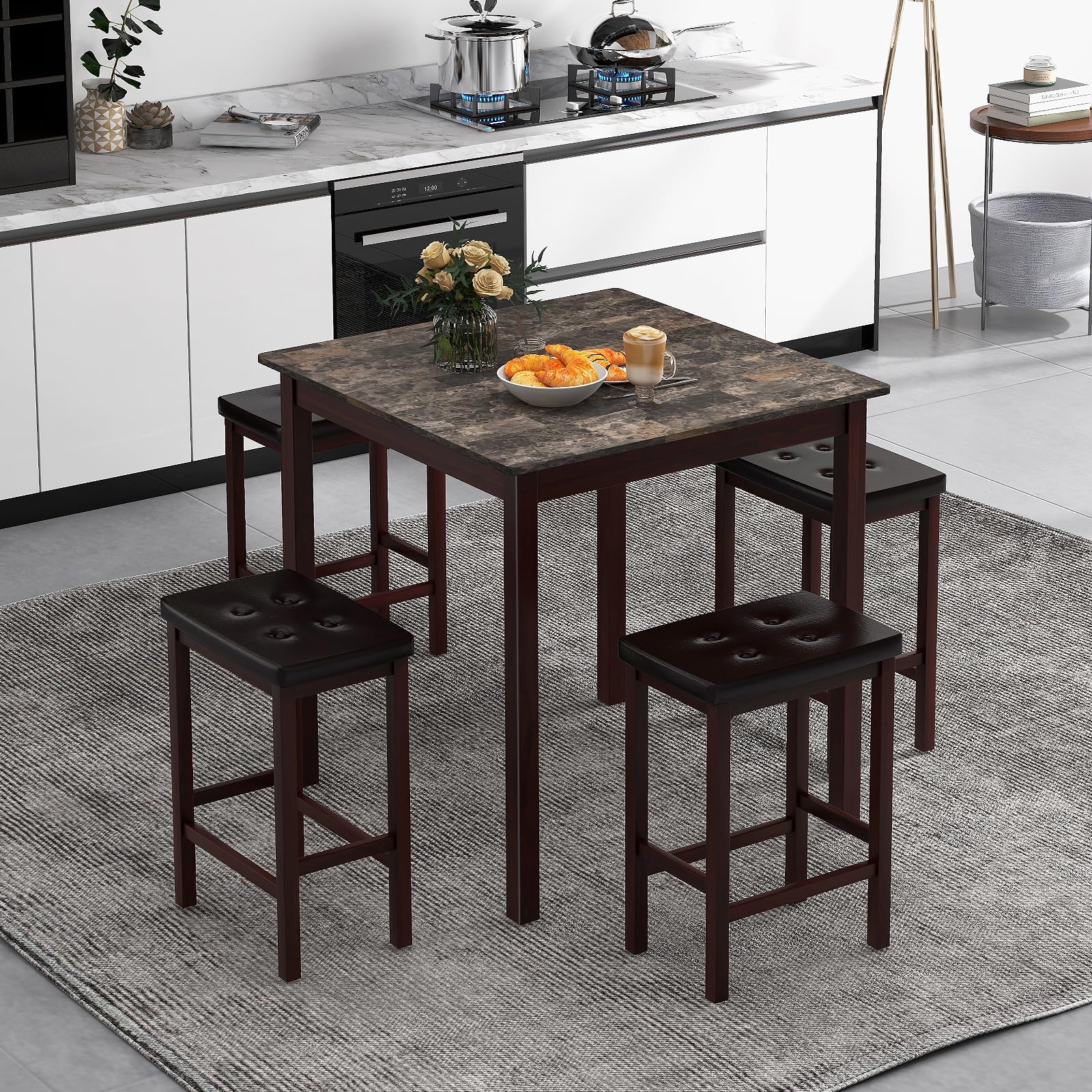 5-Piece Counter-Height Dining Set with Faux Marble Table