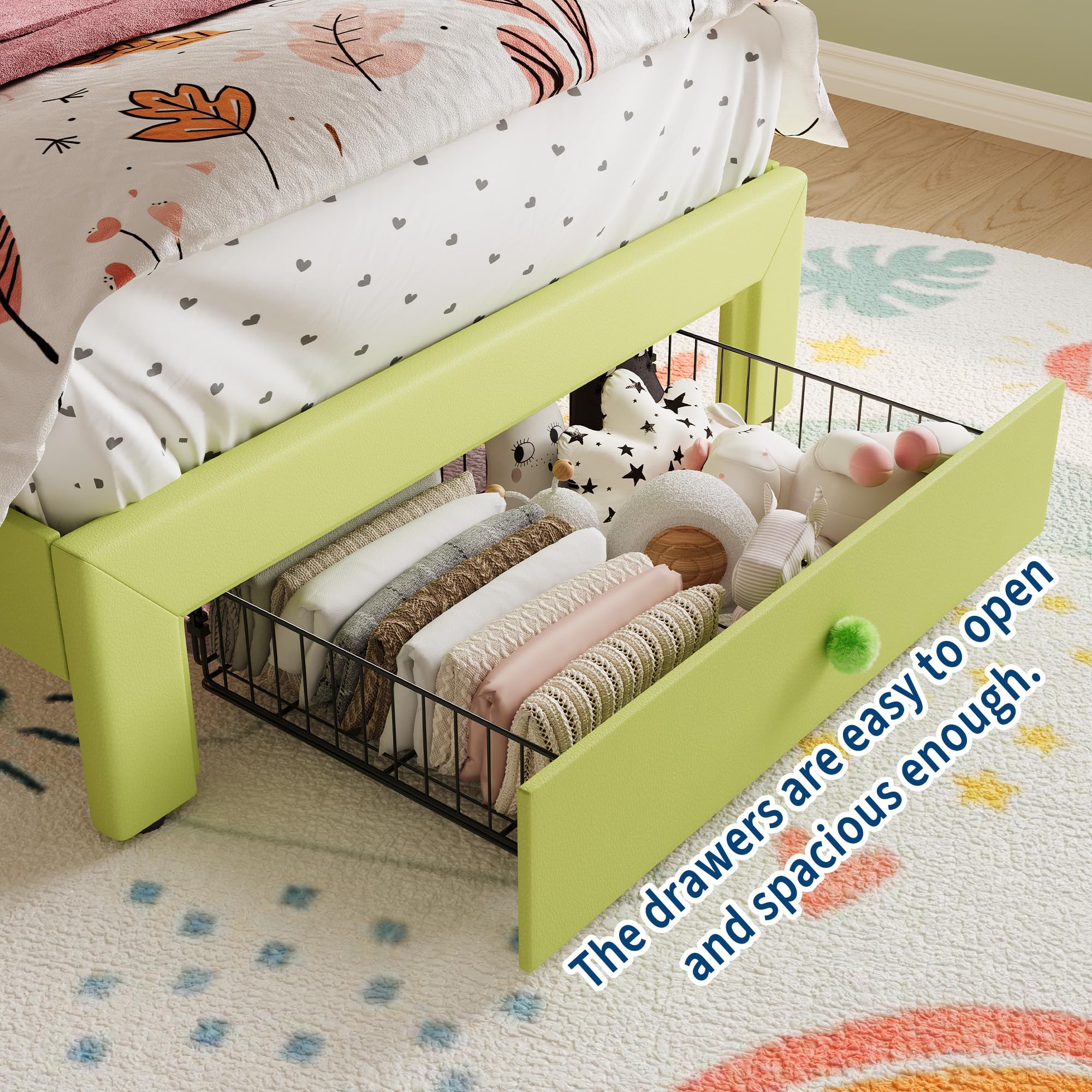 Twin Bed Frame with LED Lights and Storage Drawer