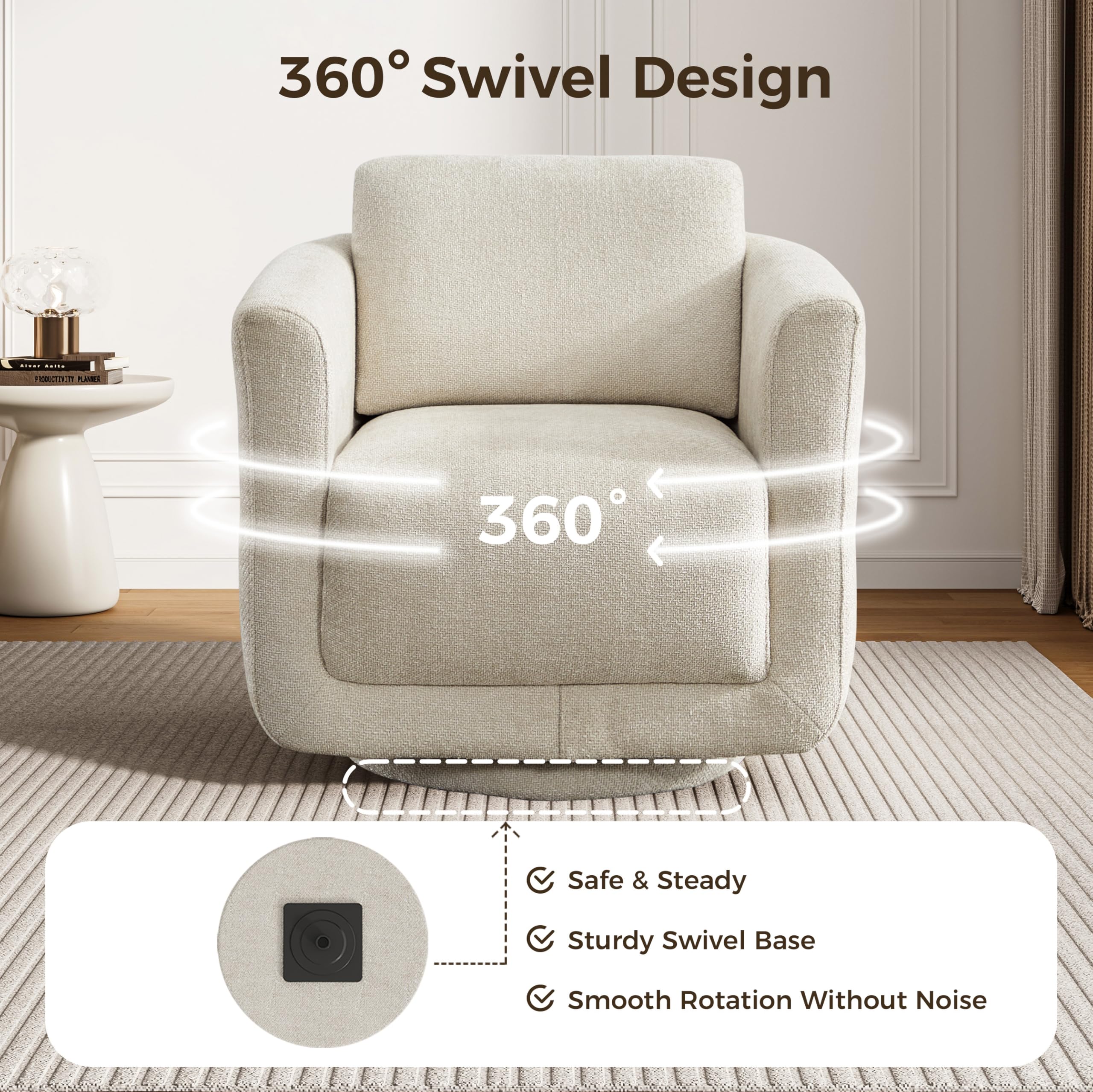 360° Swivel Accent Chair with Chenille Upholstery