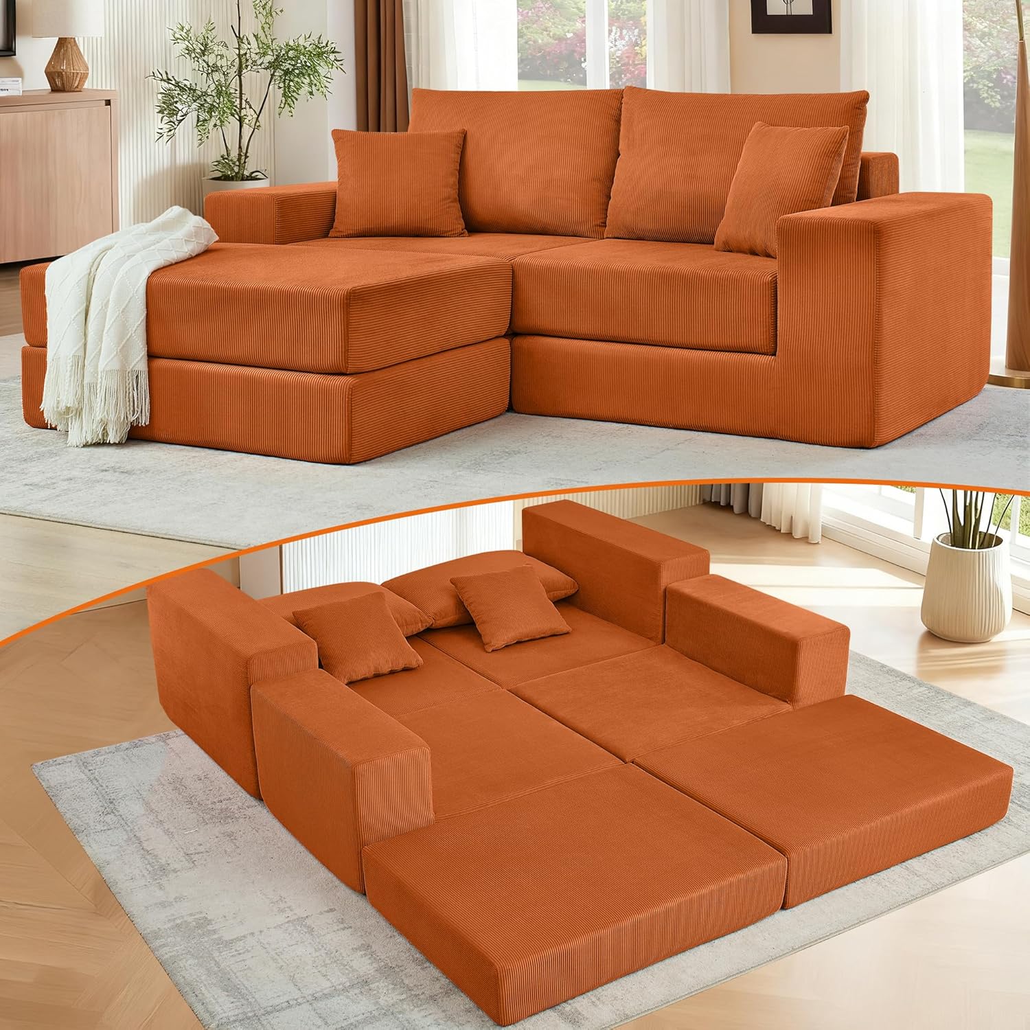 Modular Sectional Cloud Sofa 3-Seater L-Shaped Convertible