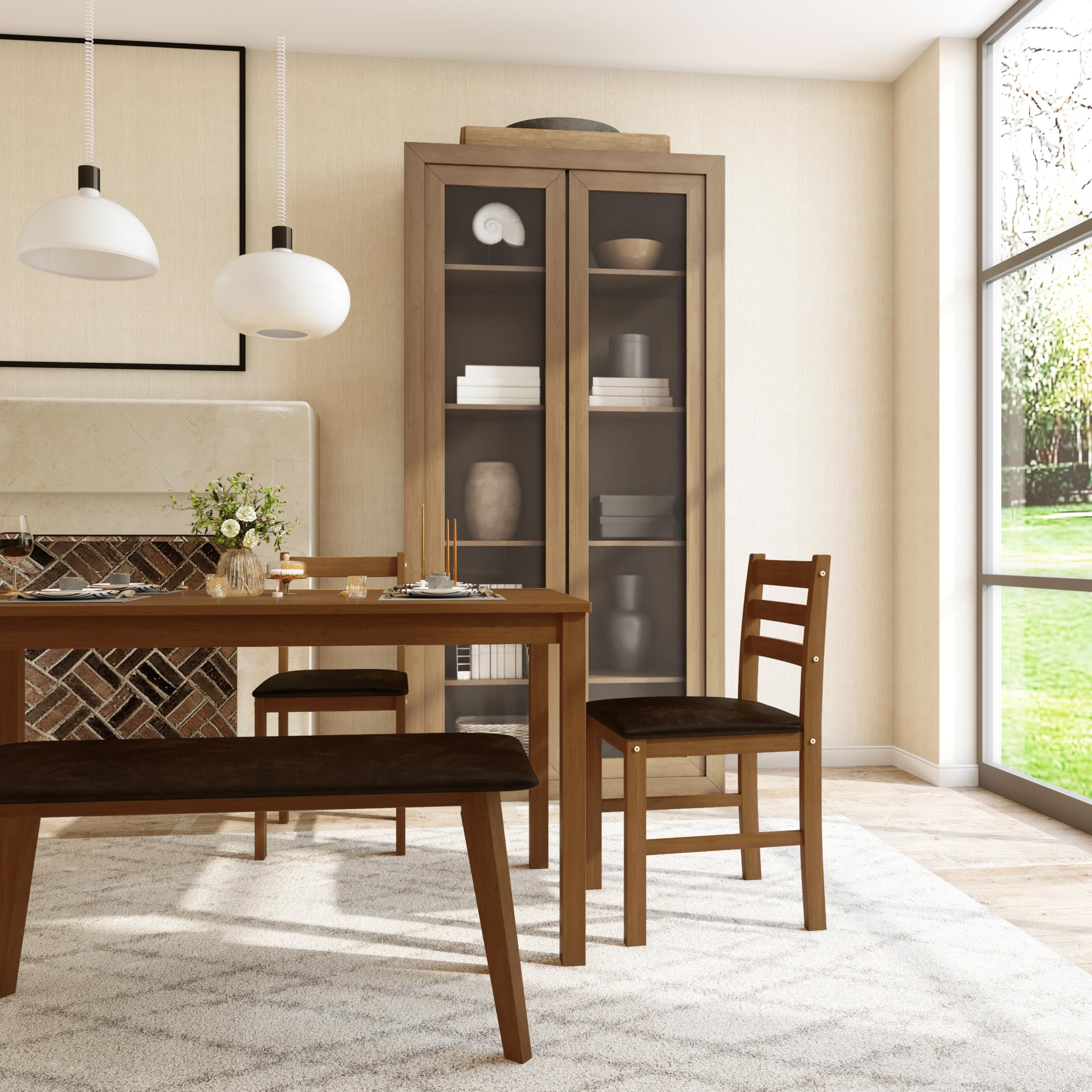 5-Piece Dining Table Set with Chairs and Bench