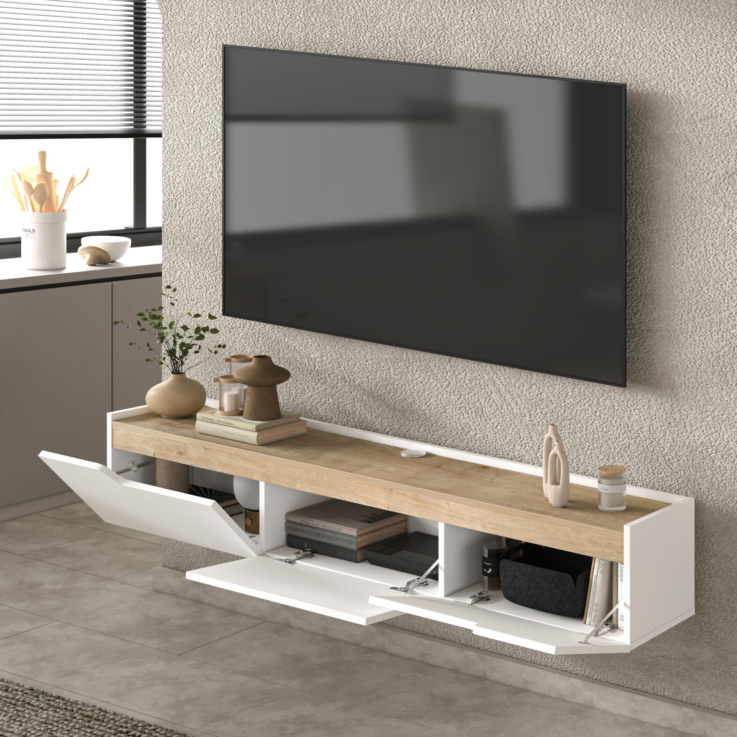 Floating TV Stand for 80 Inch TVs with Cable Management