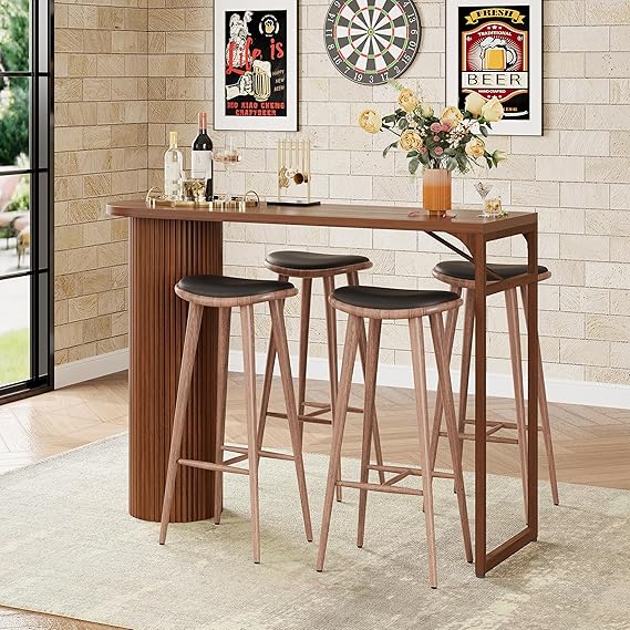 Counter Height Bar Table with Fluted Wood Leg