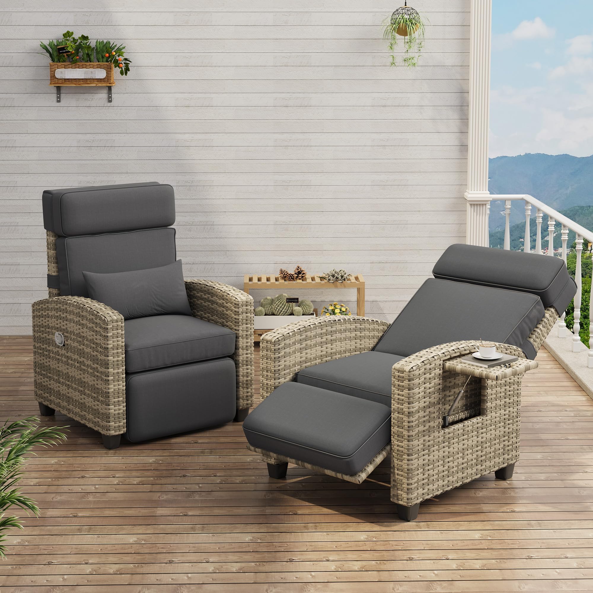 Outdoor Wicker Recliner Chair with Adjustable Backrest and Footrest