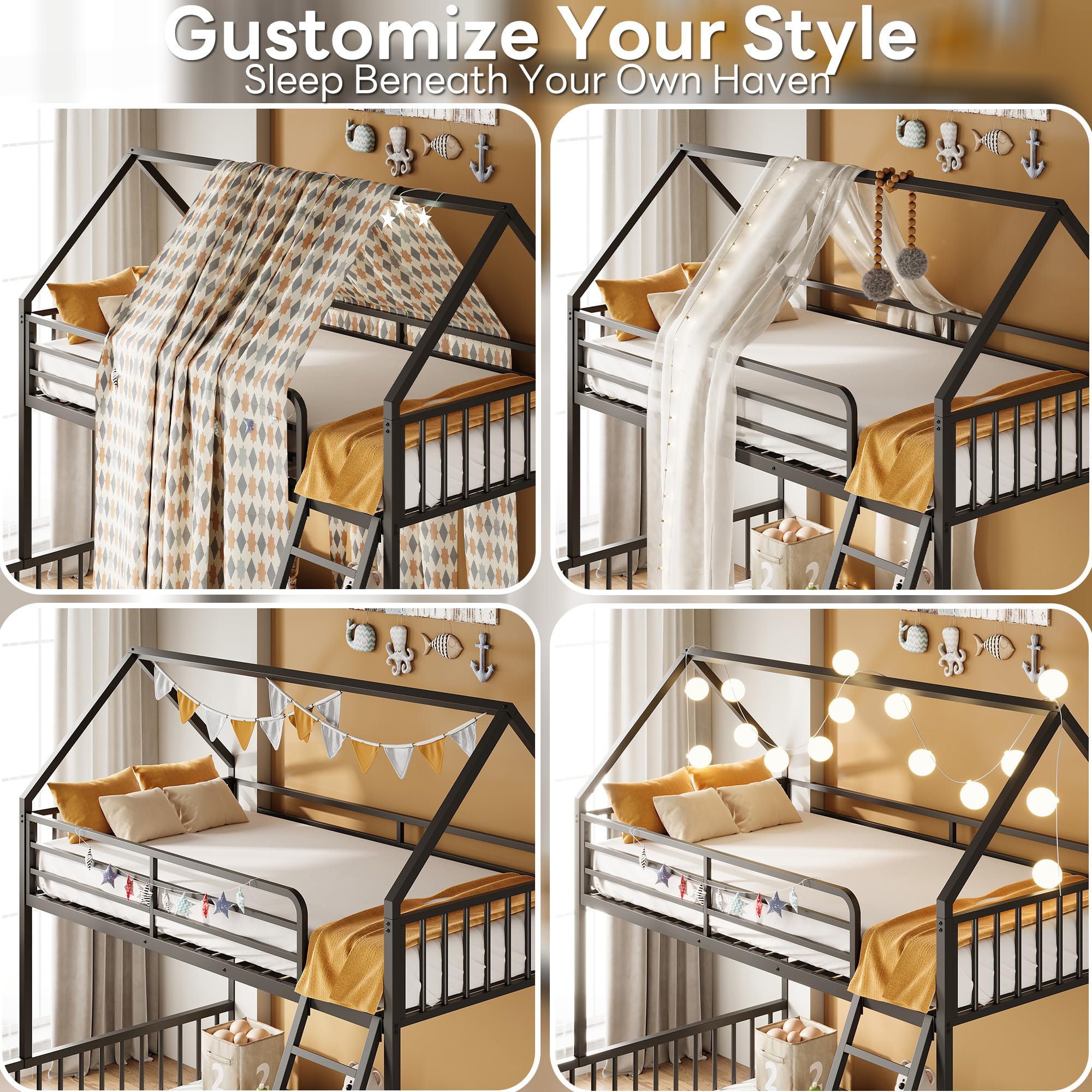 Twin Over Full Bunk Bed with Ladder and Guardrail