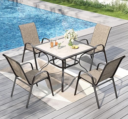 5 Piece Outdoor Dining Set with Stackable Chairs