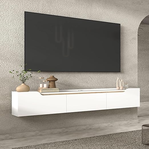 Floating TV Stand for 80 Inch TVs with Cable Management