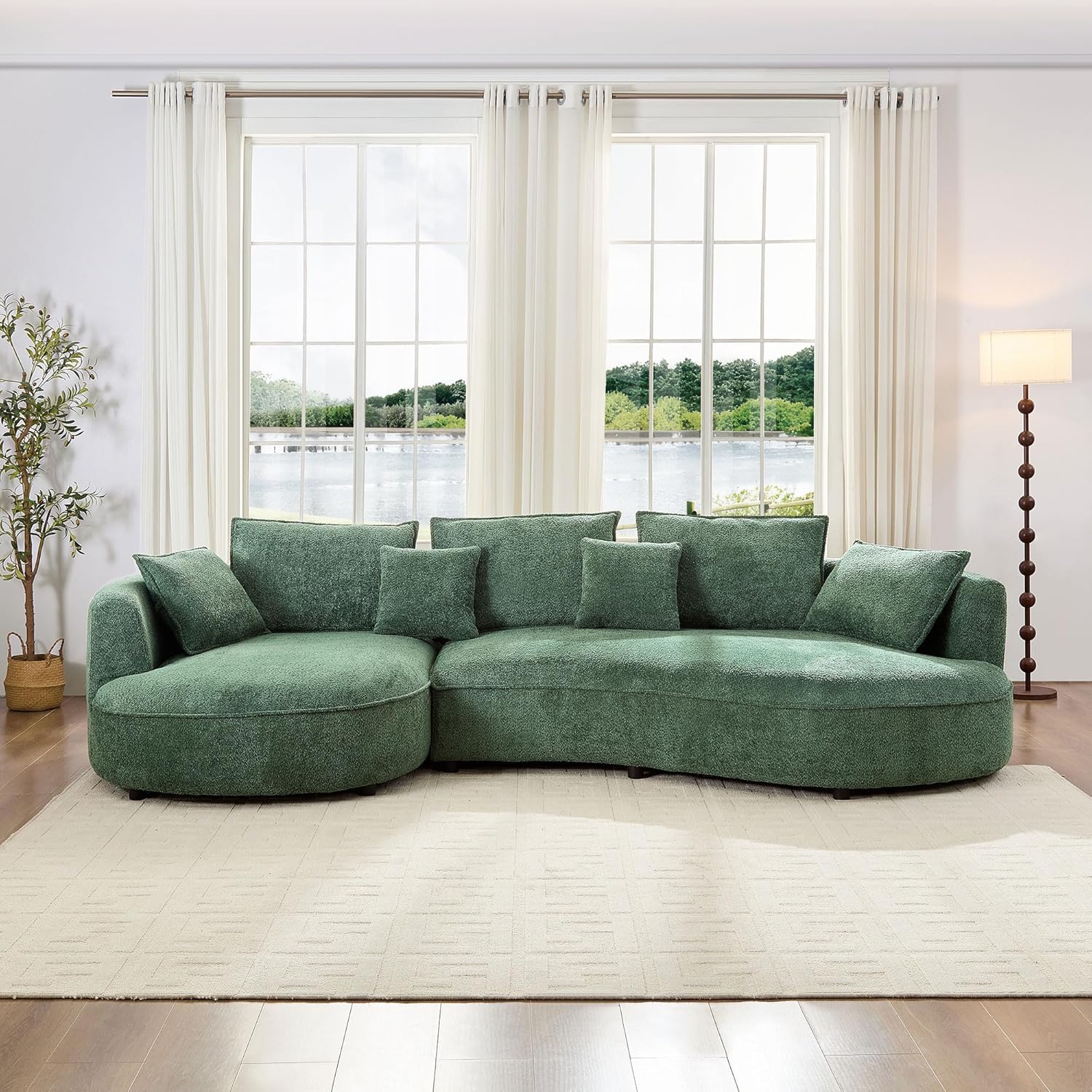 Curved Boucle Sectional Sofa with Right Chaise - Yellow
