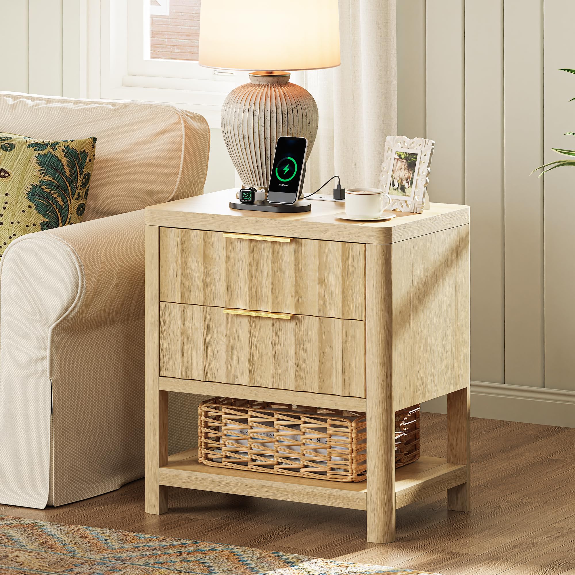 Tall Nightstand with Charging Station