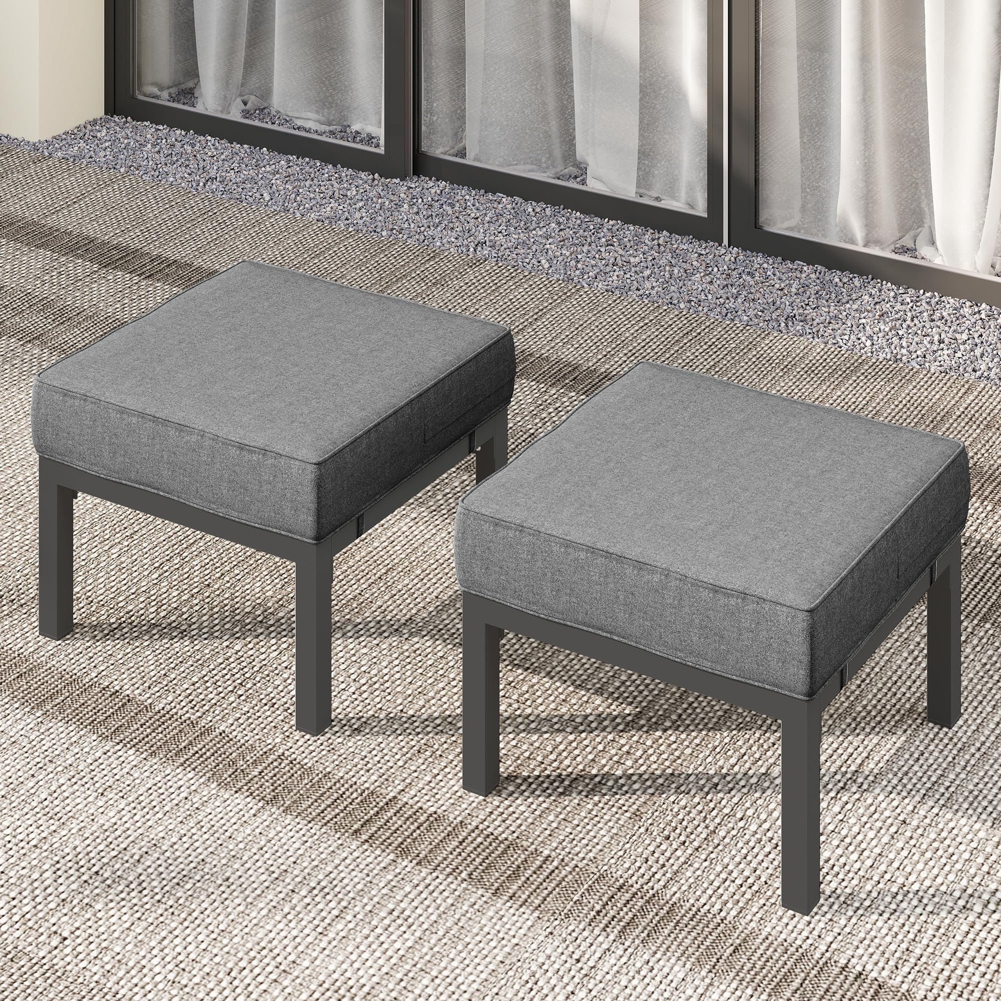 Outdoor Patio Ottoman Set of 2 with Cushions