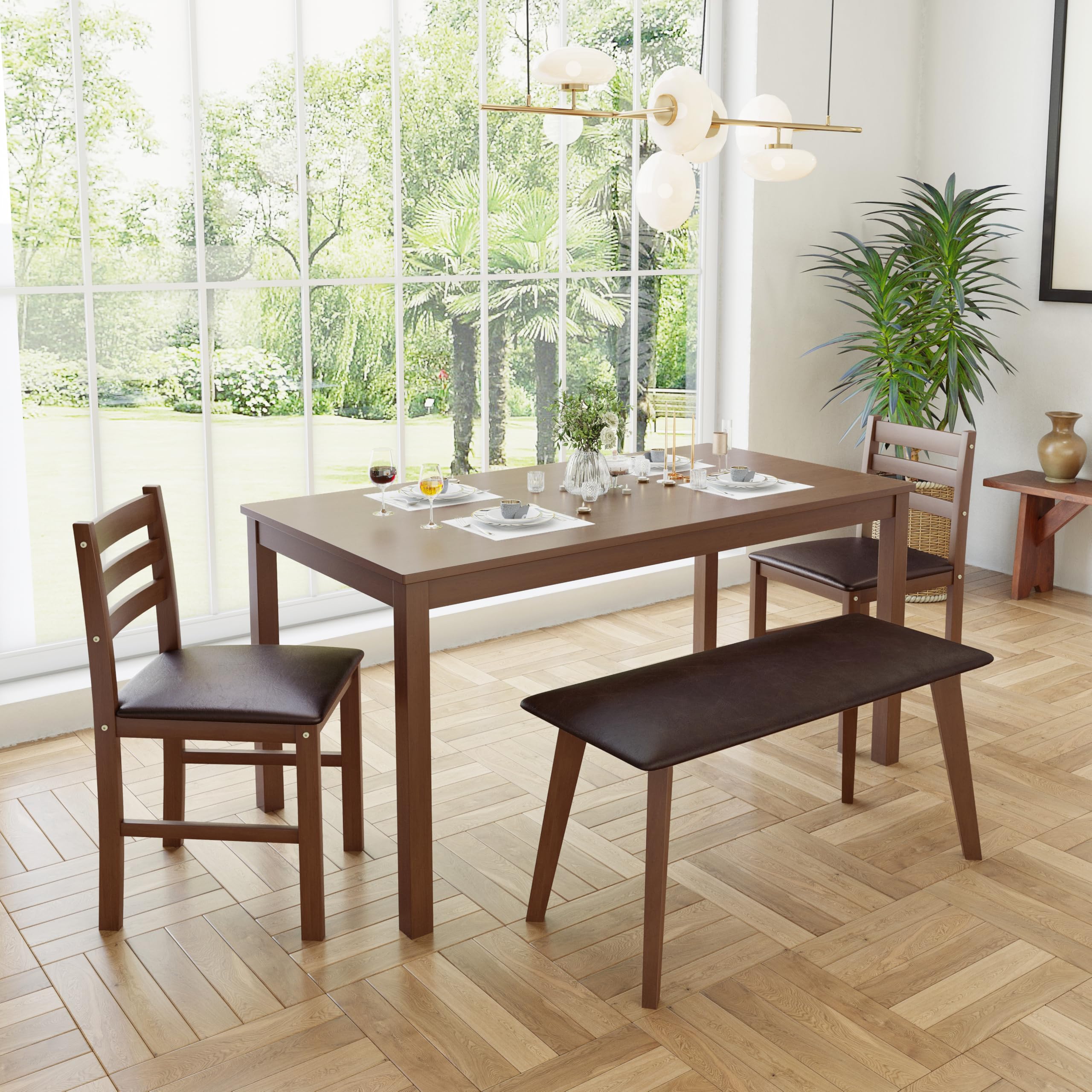 5-Piece Dining Table Set with Chairs and Bench