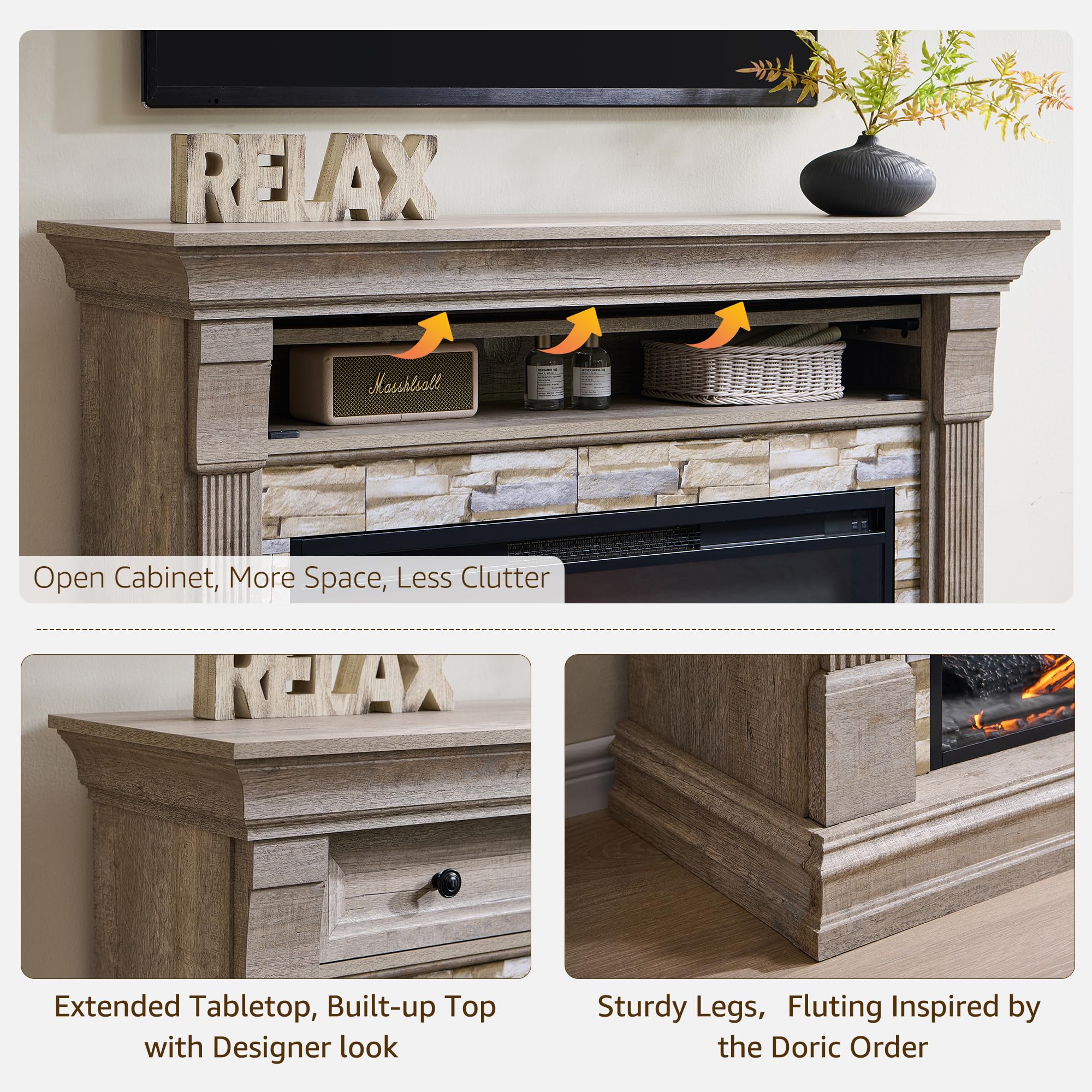 52" Farmhouse Electric Fireplace TV Stand with Mantel