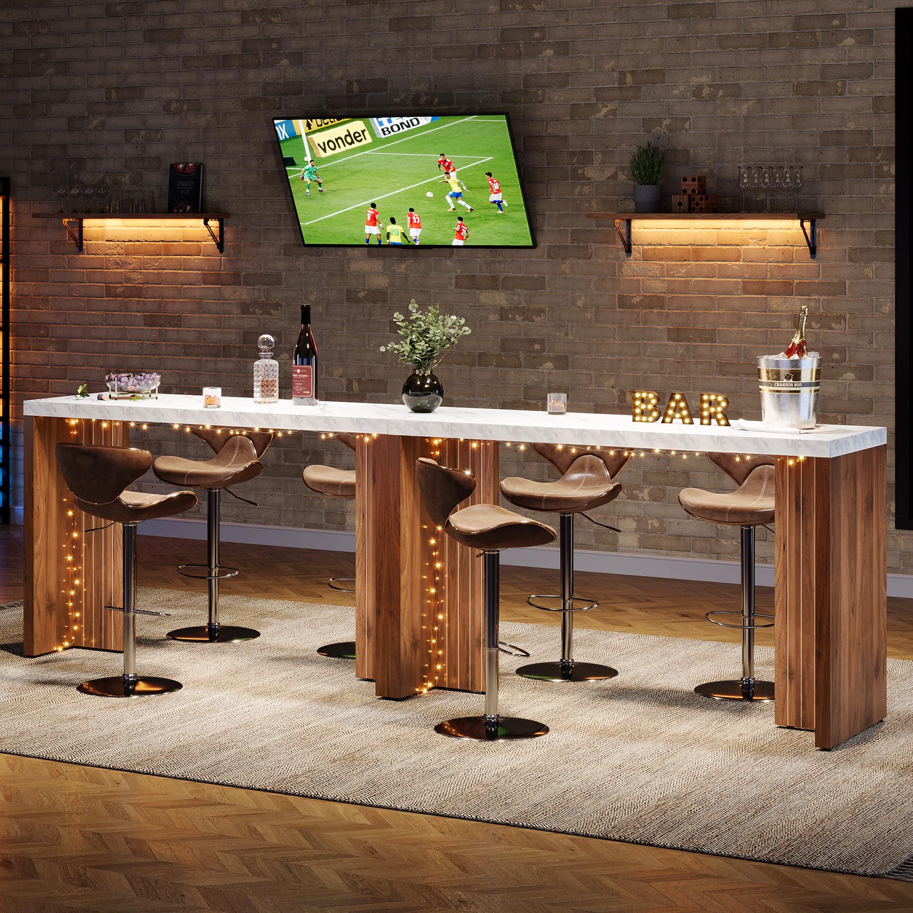 Modern Counter Height Bar Table with Faux Marble Top