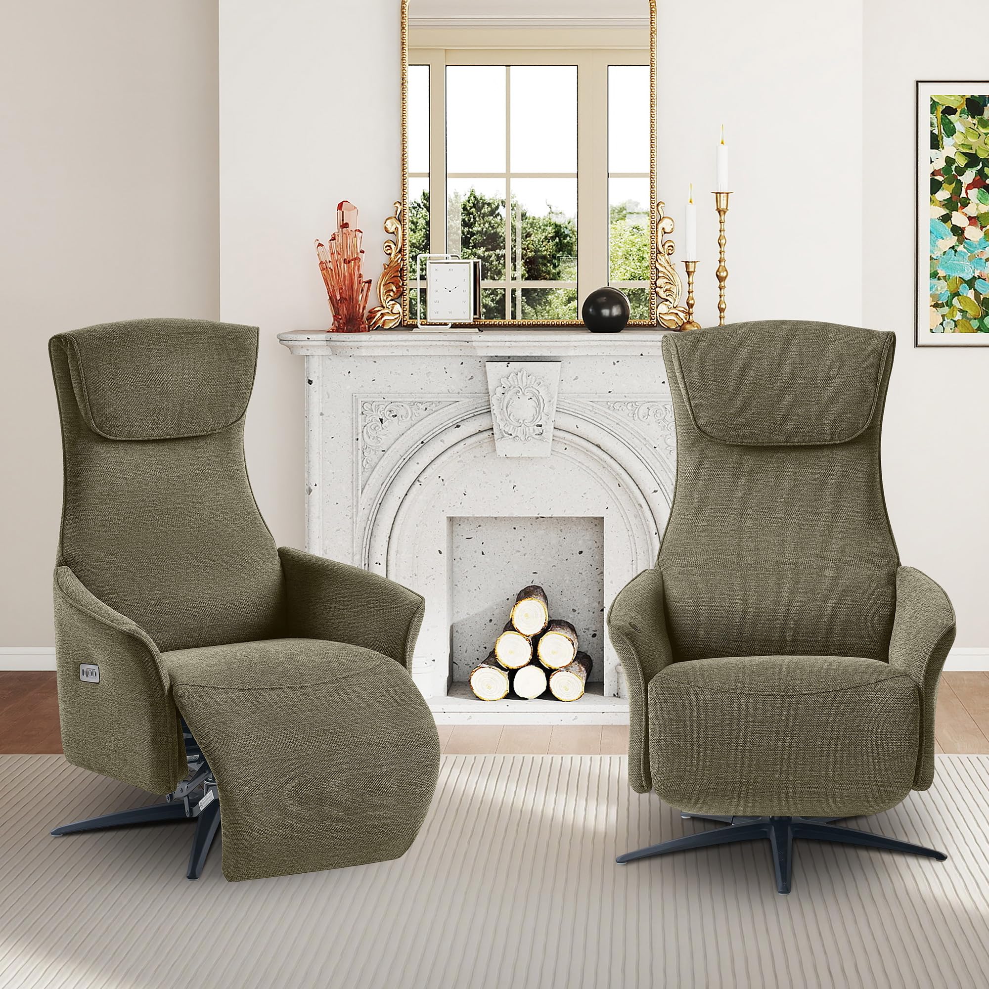 Dual Motor Power Recliner Chair with 270° Swivel and Air Massage