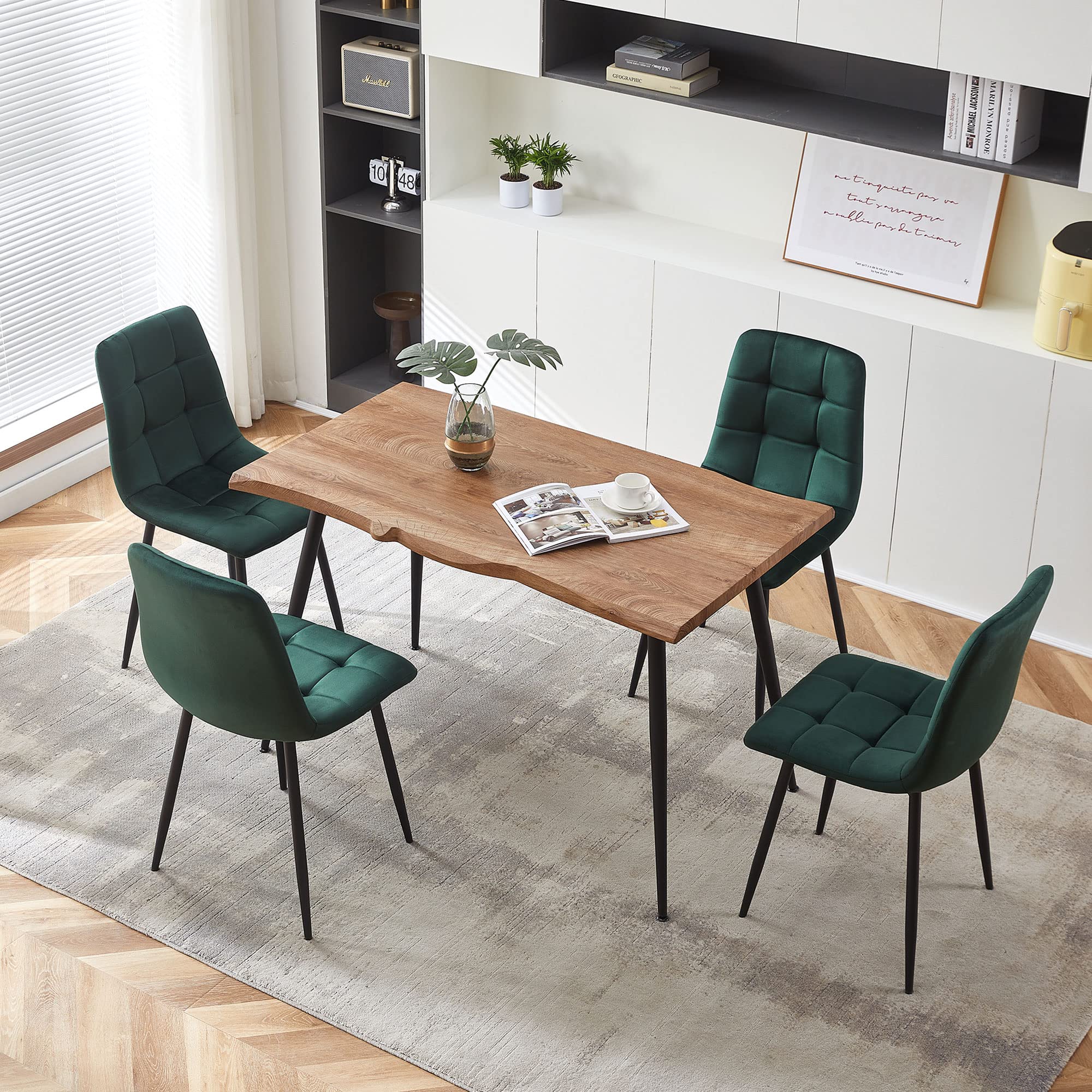 5-Piece Dining Table Set with Velvet Chairs
