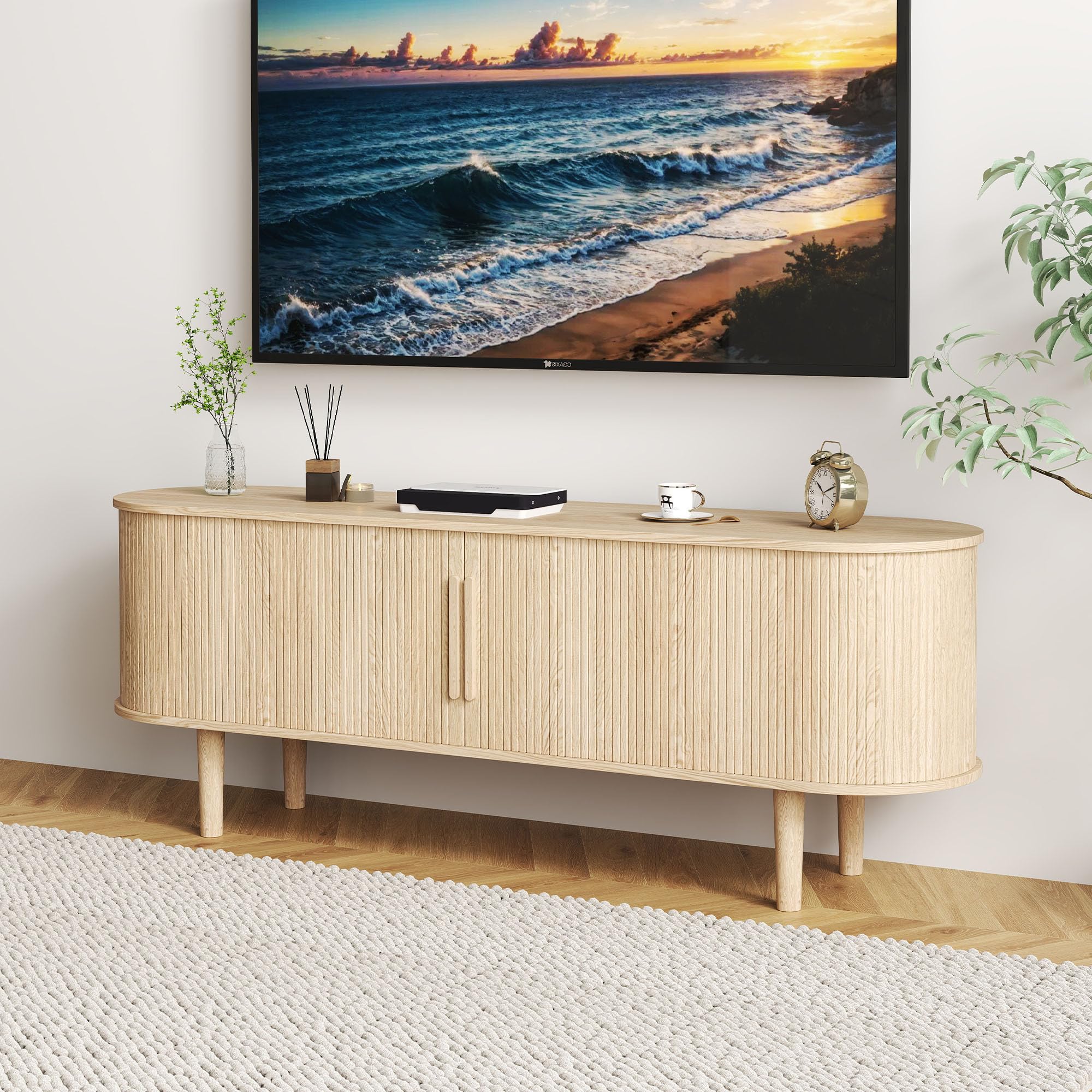 TV Stand with Sliding Doors and Storage Compartments