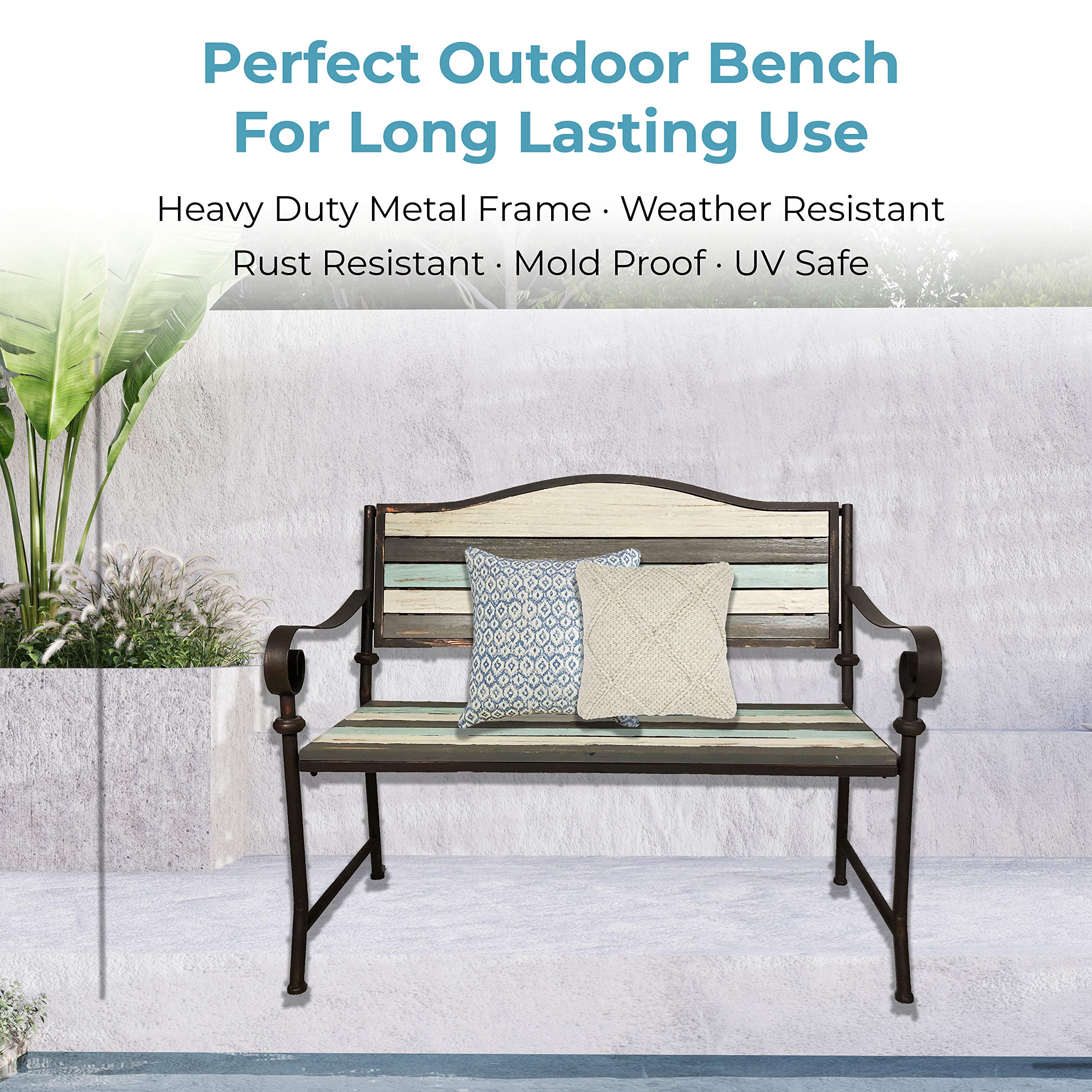 Rustic Outdoor Garden Bench with Wood Slats