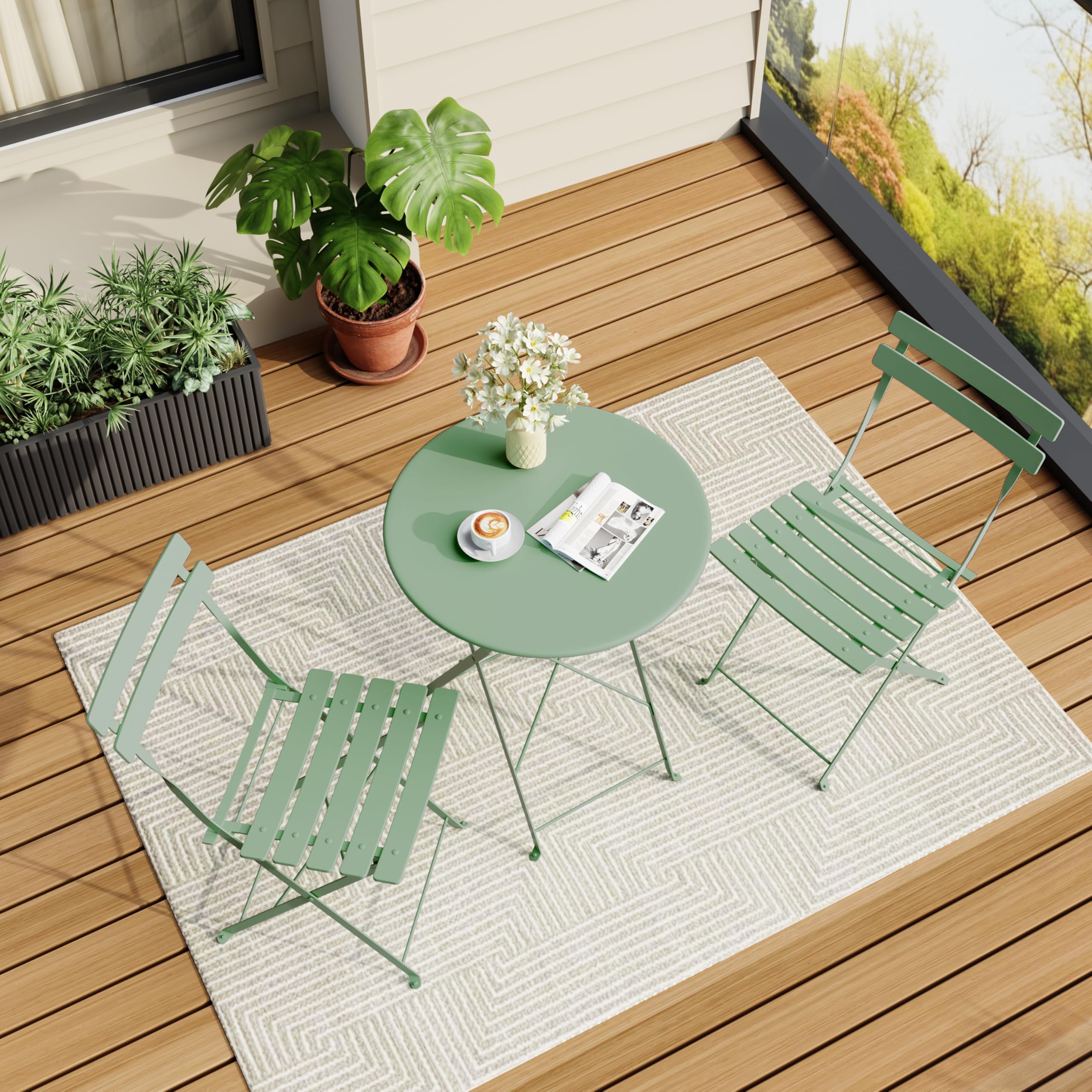 3-Piece Folding Bistro Set - Outdoor Patio Table and Chairs